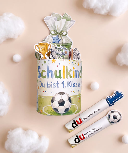Fußball-Geschenkbox zur Einschulung – Banderolen-Set mit Stundenplan