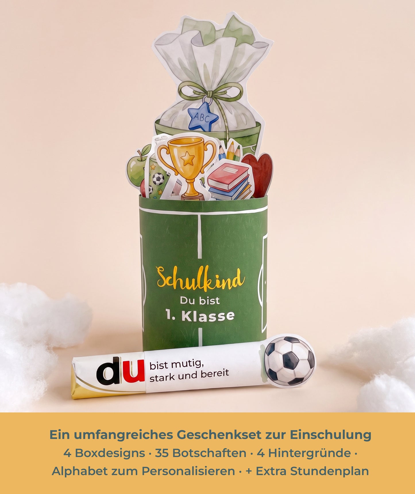 Einschulungsgeschenk für Fußballfans – Banderolen-Set mit Alphabet & Stundenplan