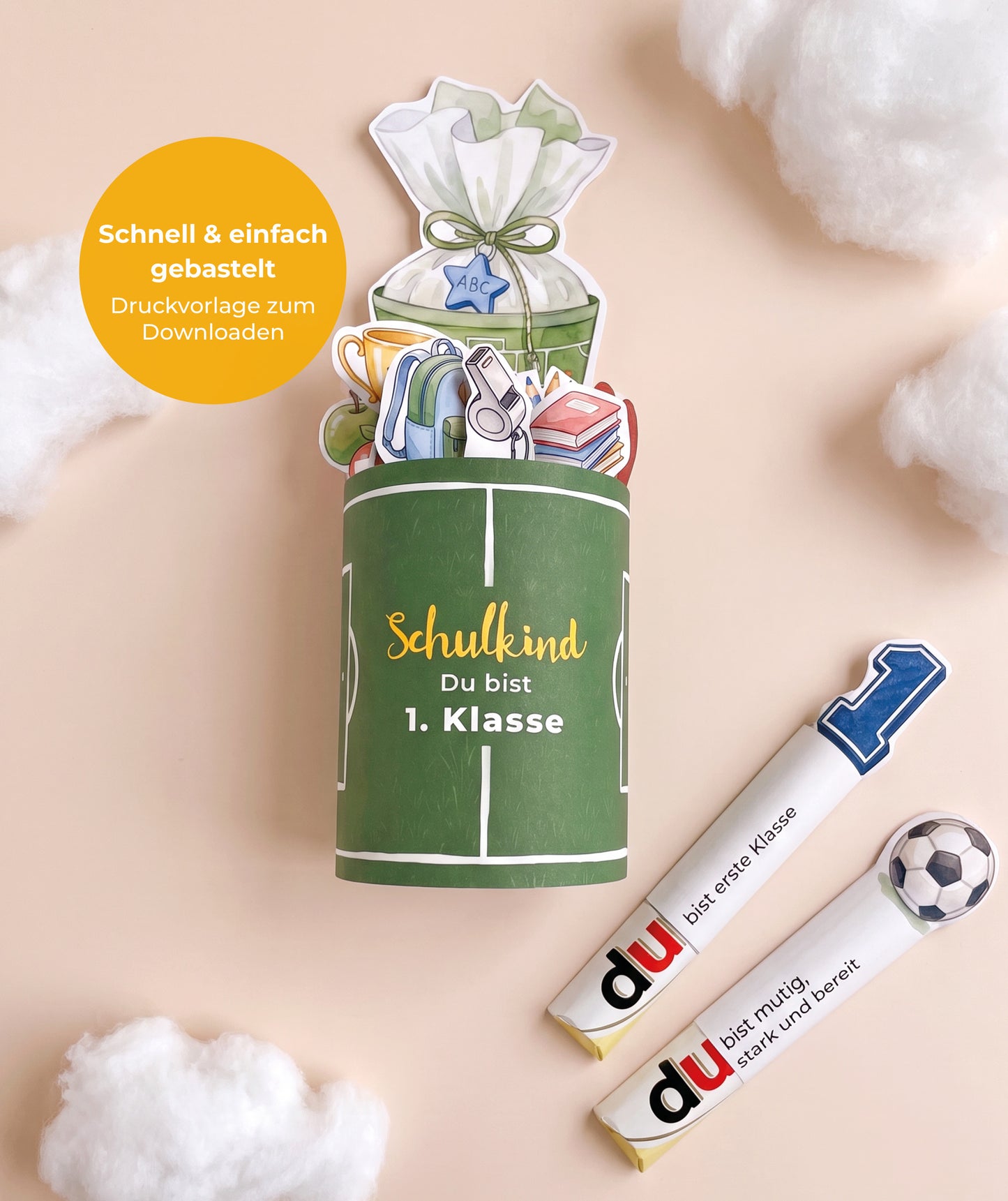 Einschulungsgeschenk für Fußballfans – Banderolen-Set mit Alphabet & Stundenplan