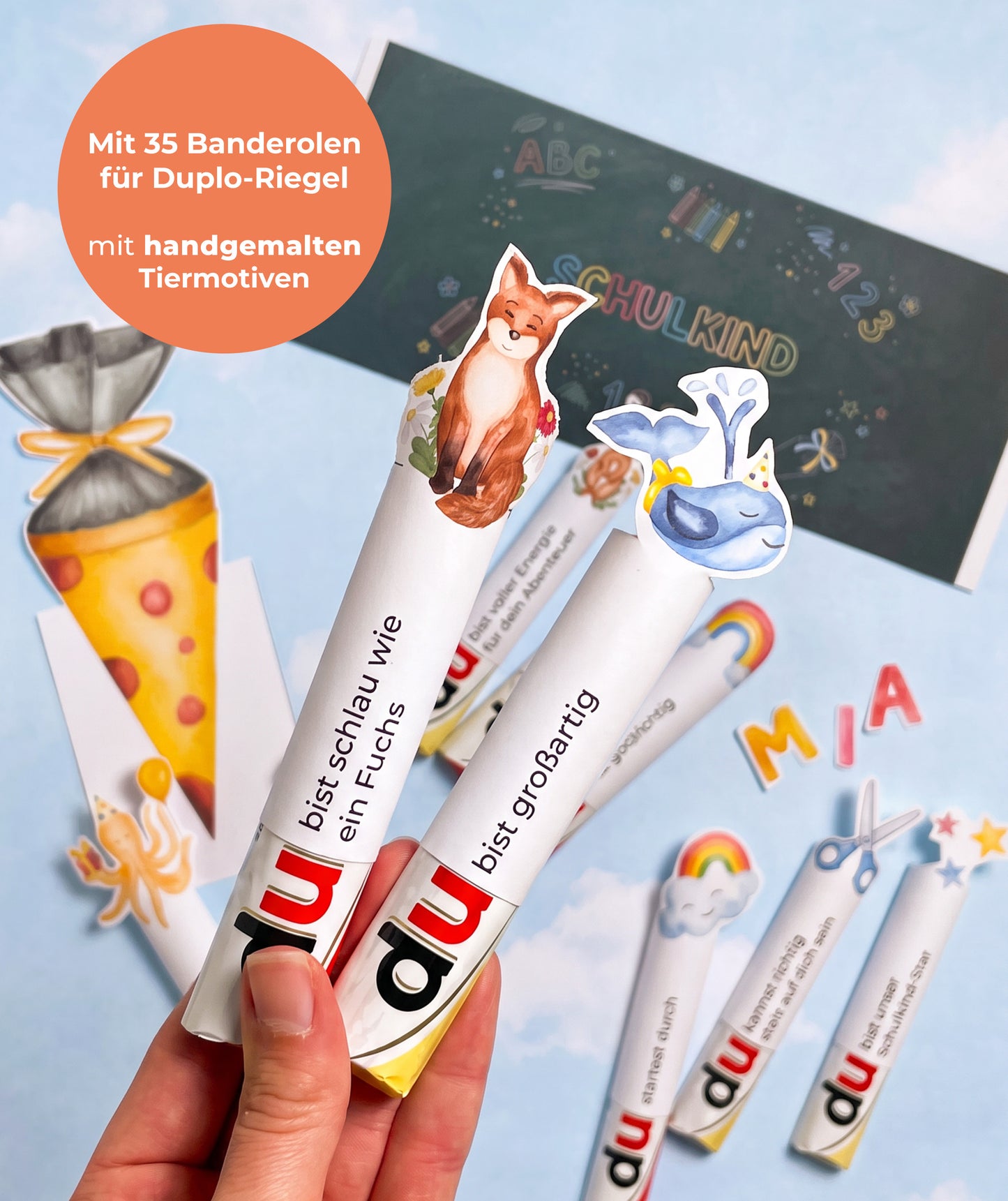 DIY-Geschenkbox zur Einschulung – Banderolen, Alphabet & Stundenplan