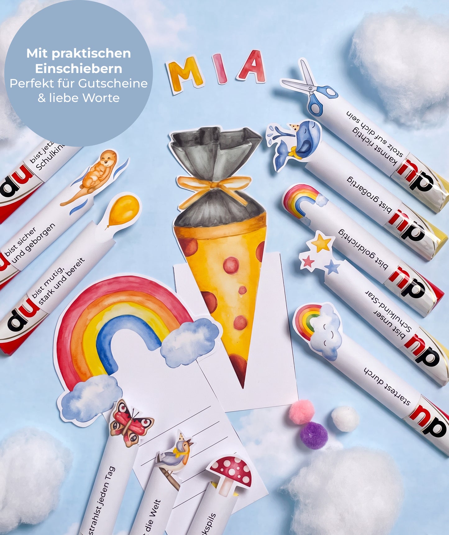 DIY-Geschenkbox zur Einschulung – Banderolen, Alphabet & Stundenplan
