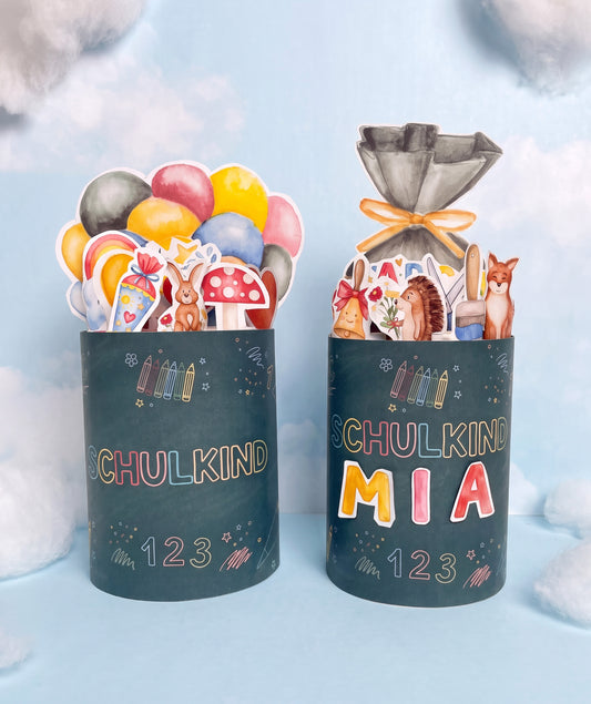 DIY-Geschenkbox zur Einschulung – Banderolen, Alphabet & Stundenplan