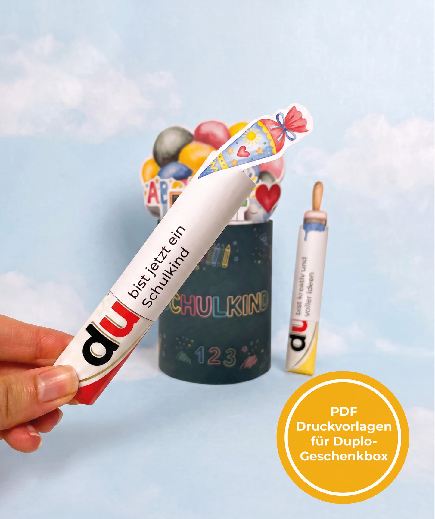 DIY-Geschenkbox zur Einschulung – Banderolen, Alphabet & Stundenplan