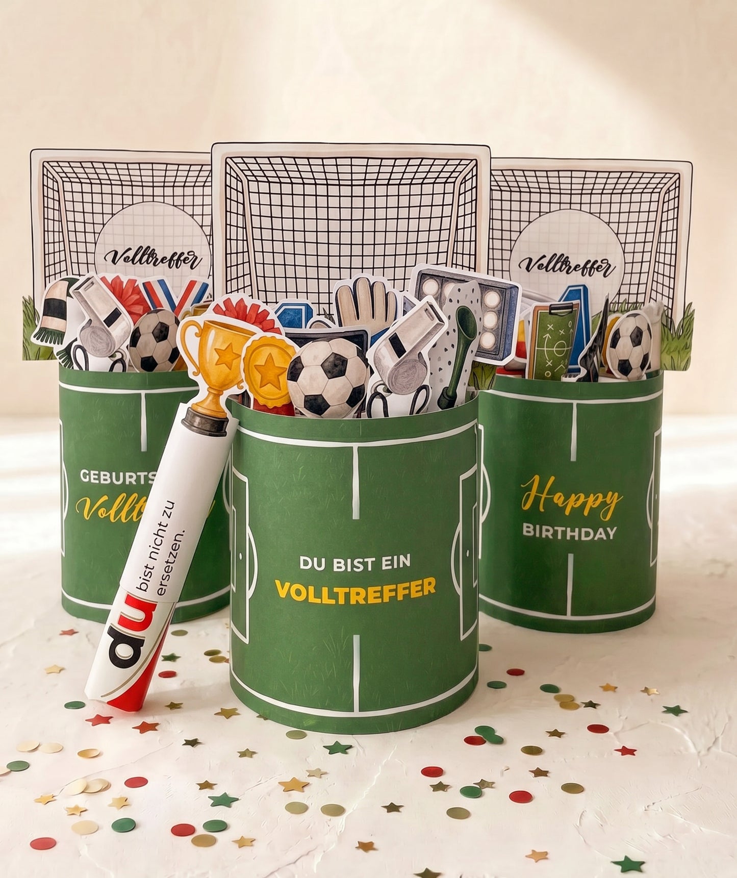 Fußball-Banderolen passend für Duploriegel – als Aufmerksamkeit & zum Geburtstag