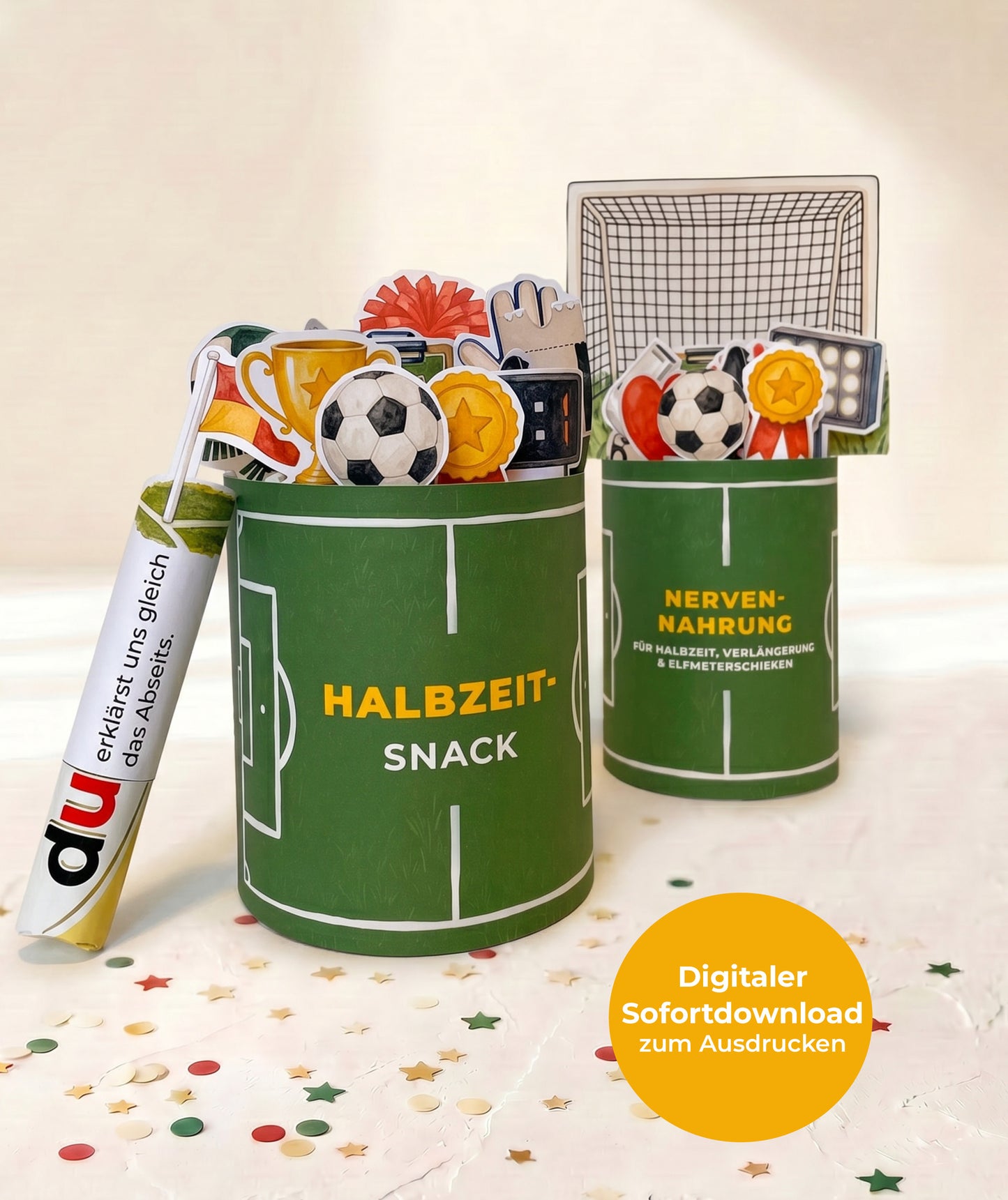 Halbzeit-Snack Fußball-Banderolen – digitale Druckvorlage