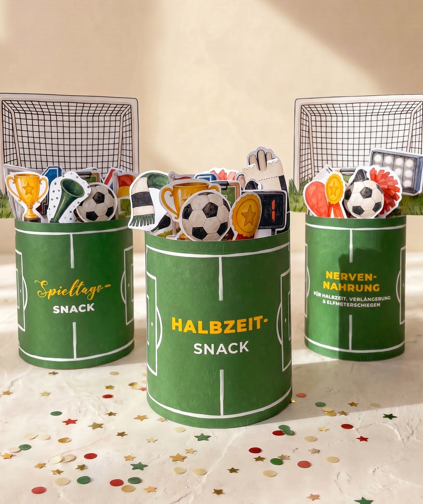 Halbzeit-Snack Fußball-Banderolen – digitale Druckvorlage