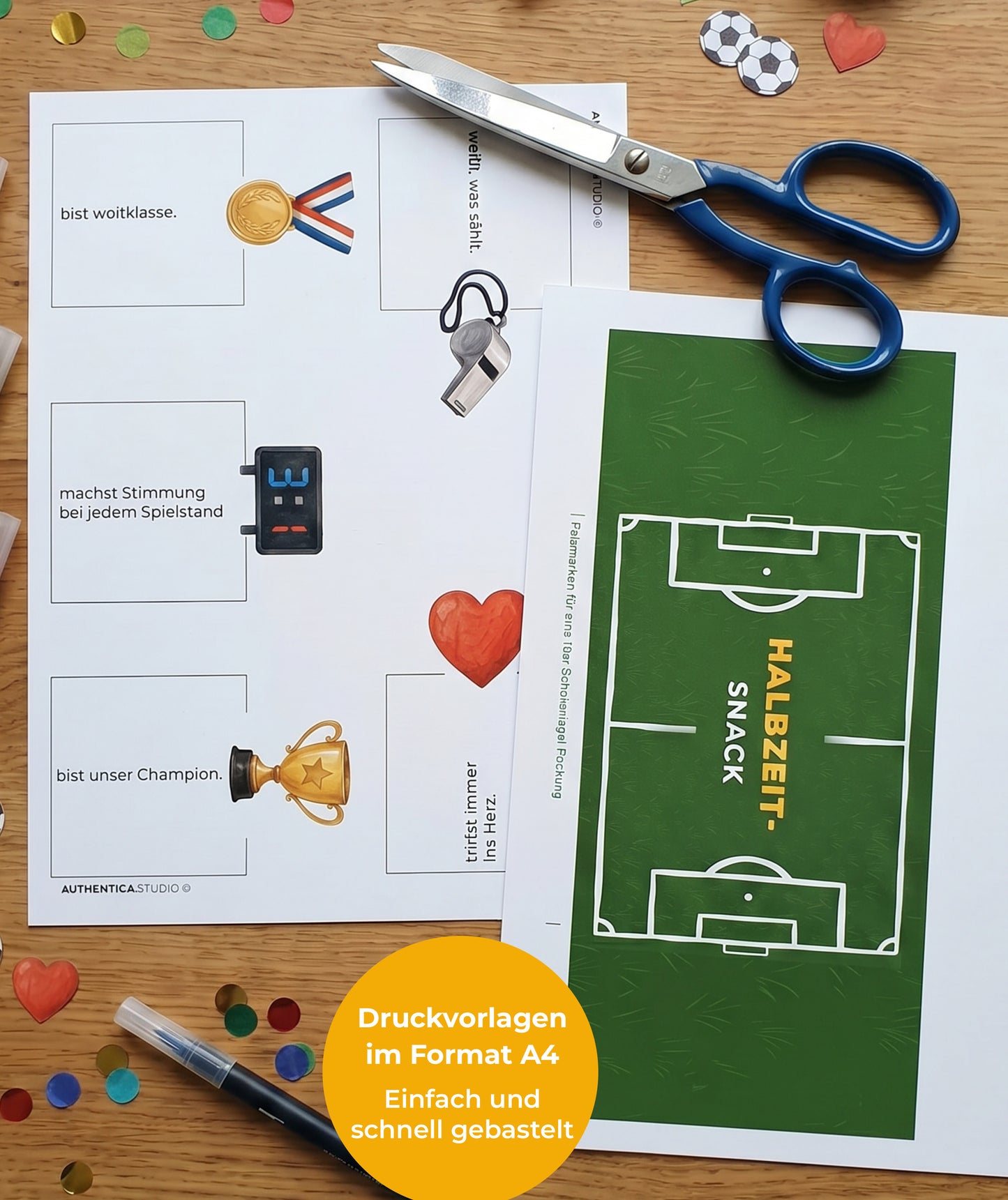 Halbzeit-Snack Fußball-Banderolen – digitale Druckvorlage
