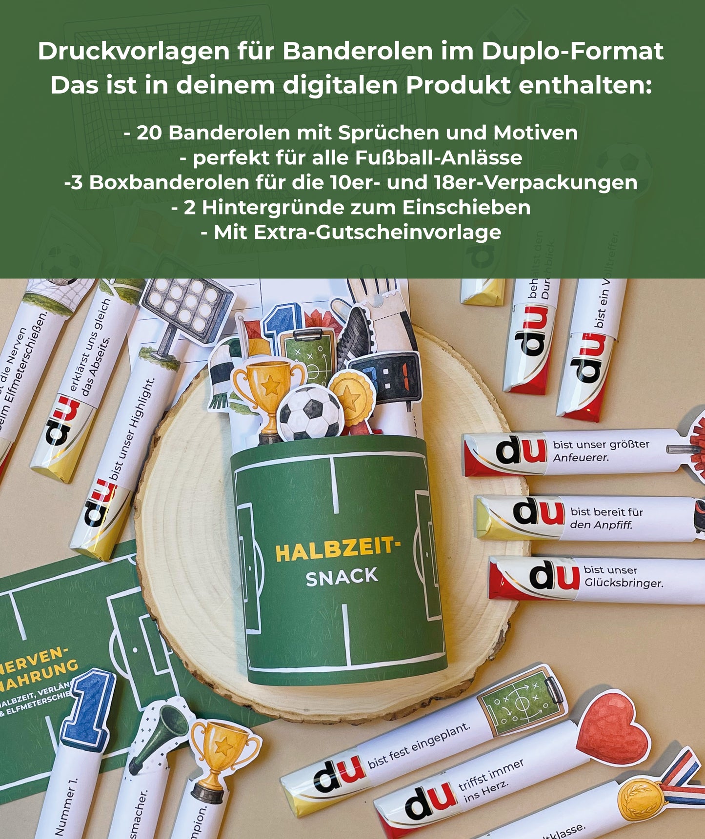 Halbzeit-Snack Fußball-Banderolen – digitale Druckvorlage