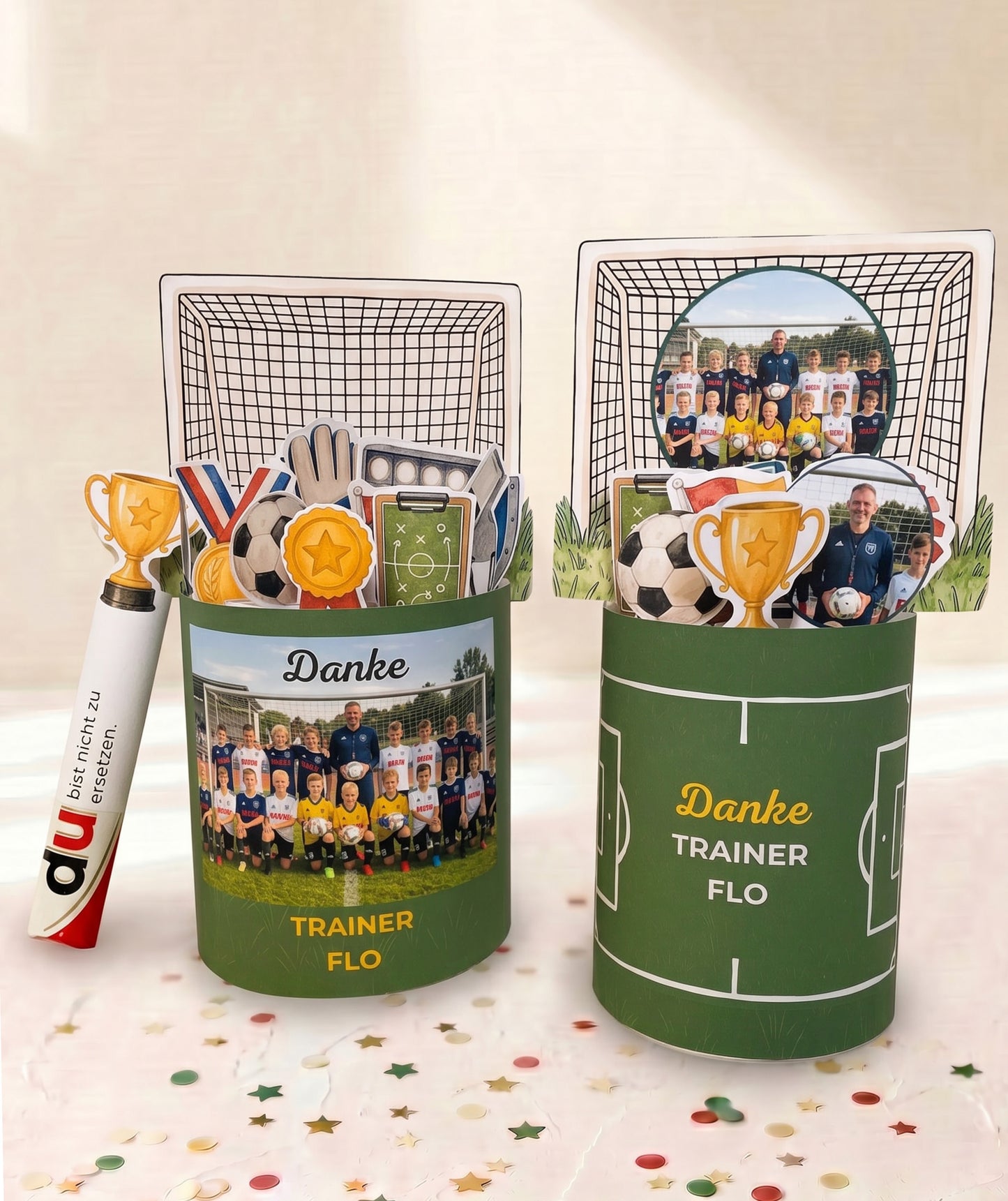 Fußball Trainer*in Geschenkbox zum Ausdrucken | Banderolen & editierbare Canva-Vorlage