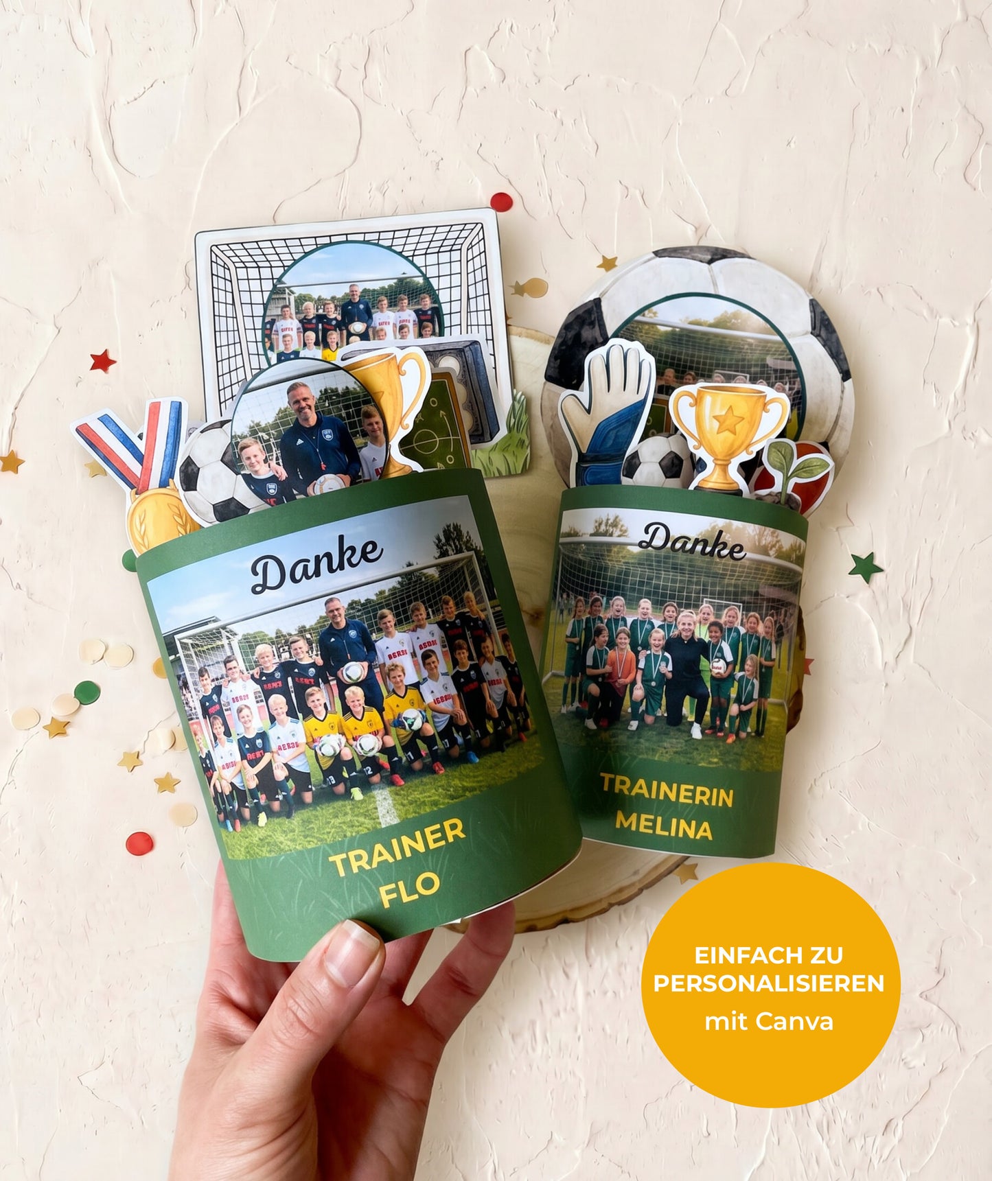 Fußball Trainer*in Geschenkbox zum Ausdrucken | Banderolen & editierbare Canva-Vorlage