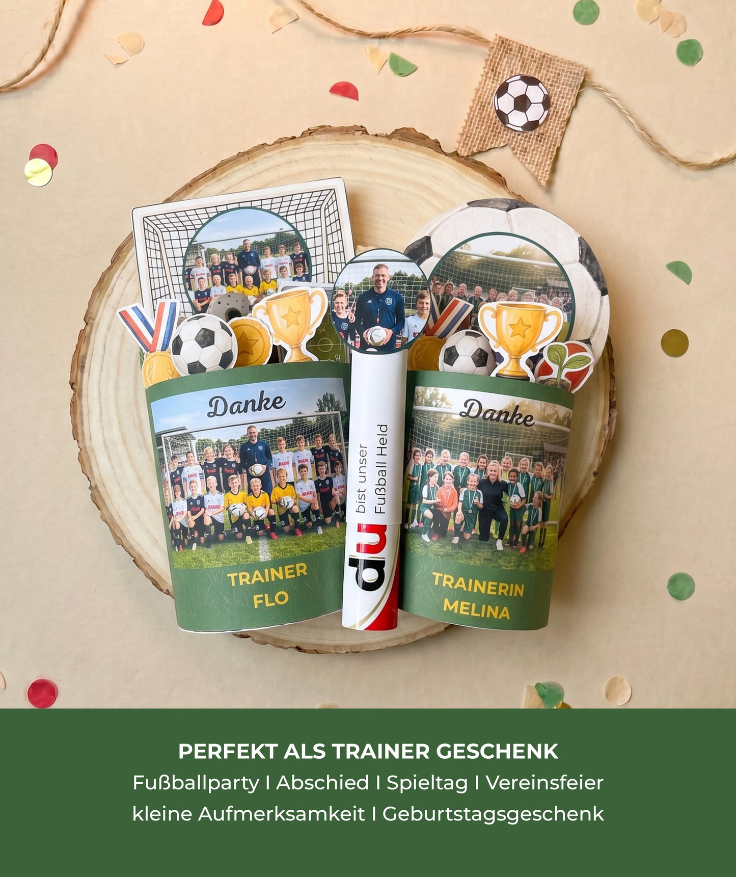 Fußball Trainer*in Geschenkbox zum Ausdrucken | Banderolen & editierbare Canva-Vorlage