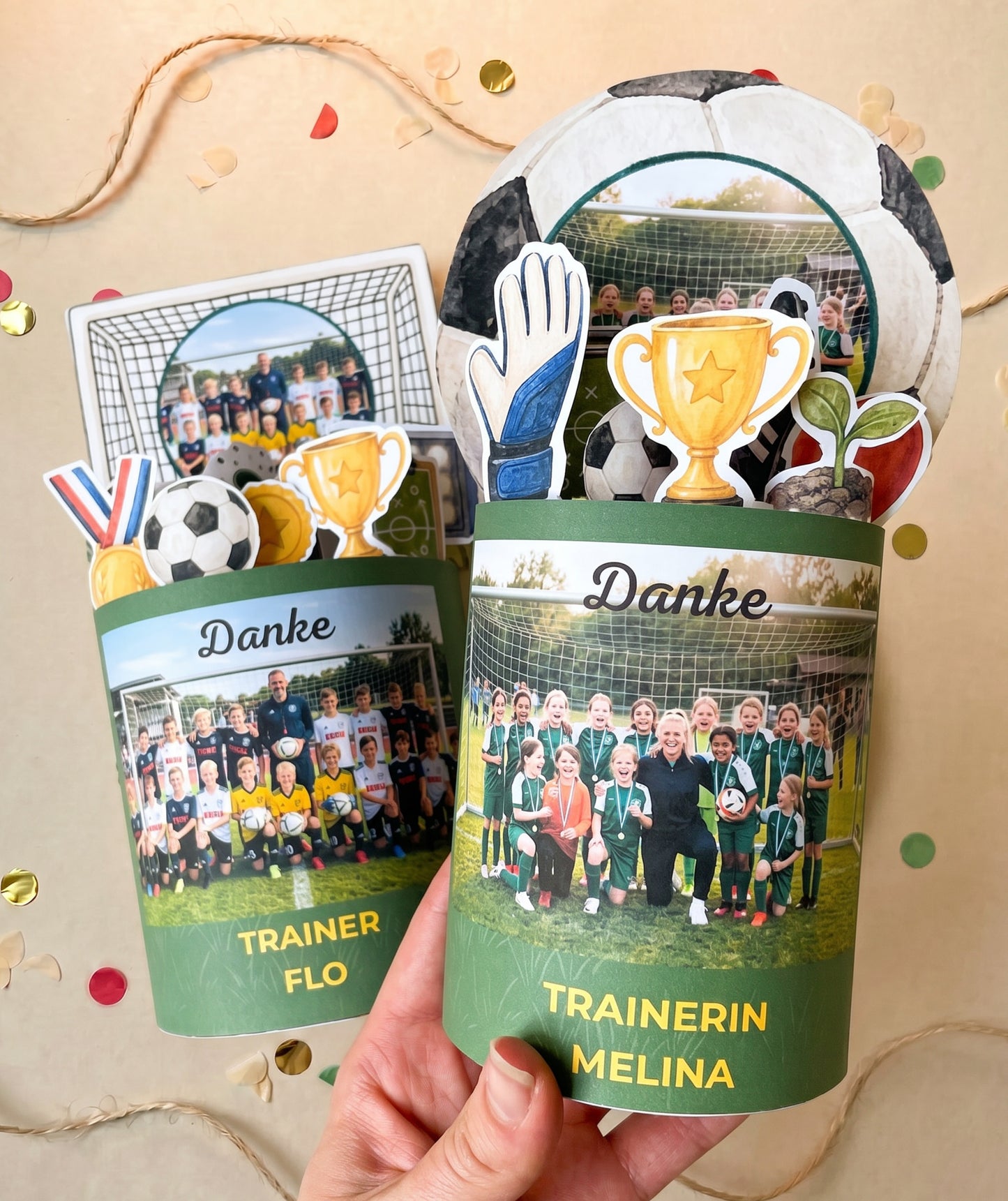 Fußball Trainer*in Geschenkbox zum Ausdrucken | Banderolen & editierbare Canva-Vorlage