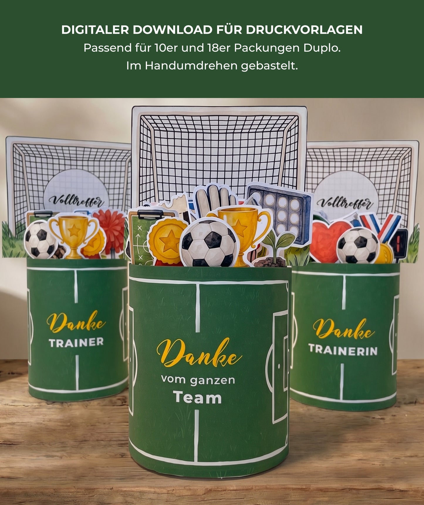 Fußball Trainer*in Geschenkbox zum Ausdrucken | Banderolen & editierbare Canva-Vorlage