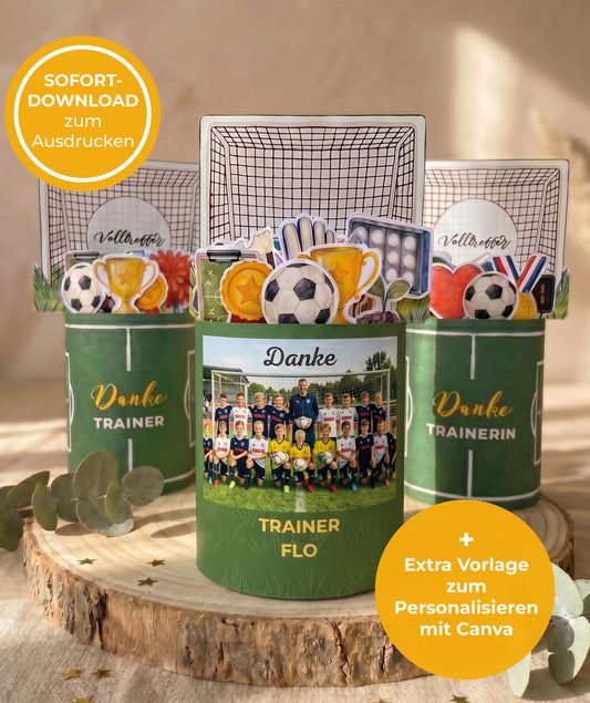 Fußball Trainer*in Geschenkbox zum Ausdrucken | Banderolen & editierbare Canva-Vorlage