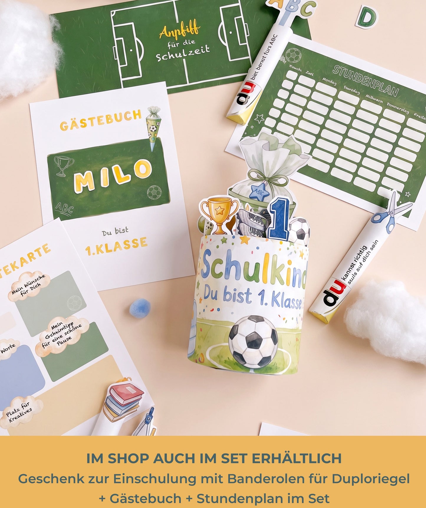 Fußball-Gästebuch zur Einschulung – personalisierbare PDF-Vorlage mit Alphabet