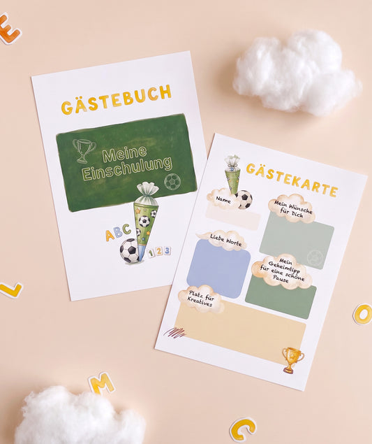 Fußball-Gästebuch zur Einschulung – personalisierbare PDF-Vorlage mit Alphabet