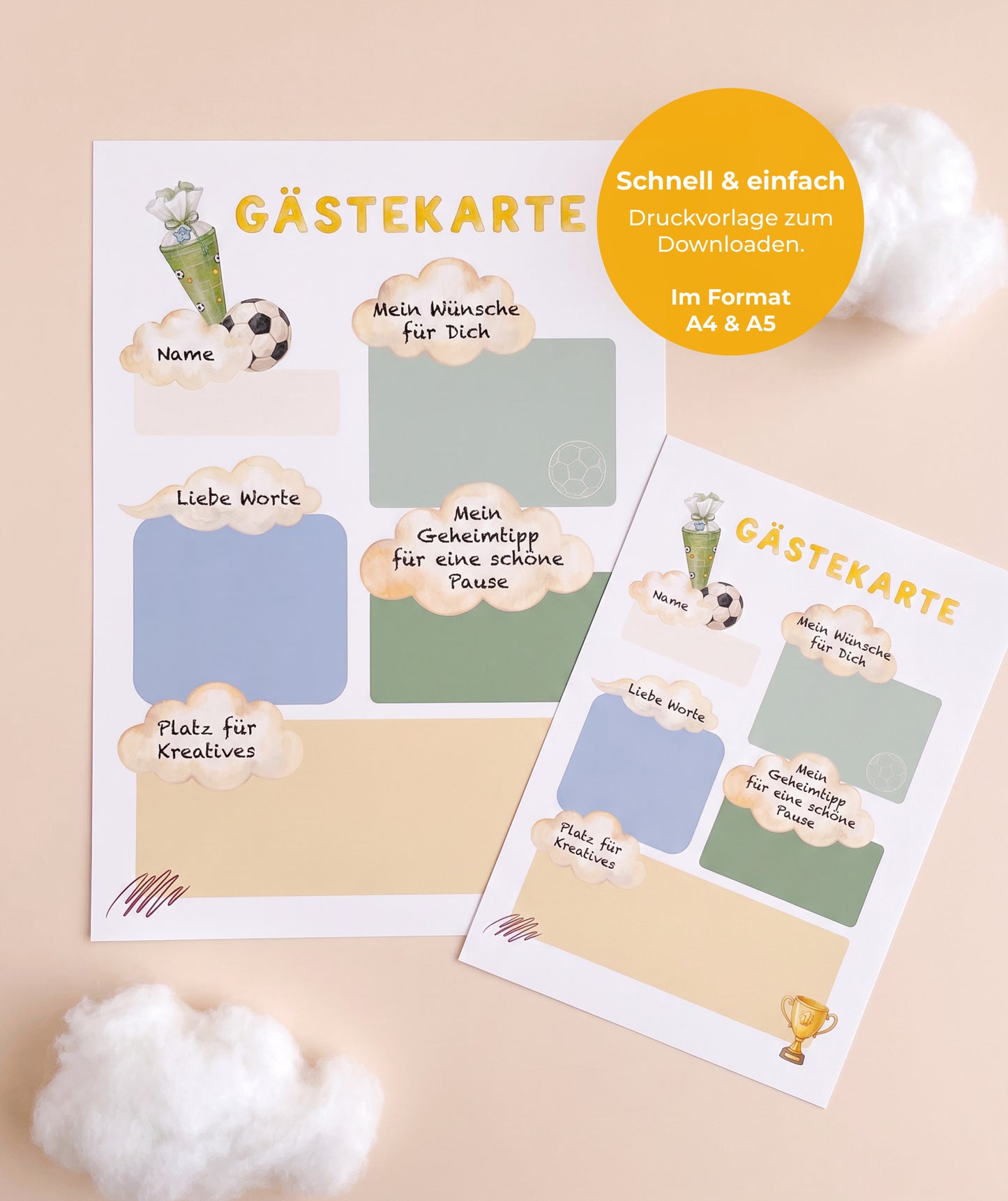 Fußball-Gästebuch zur Einschulung – personalisierbare PDF-Vorlage mit Alphabet