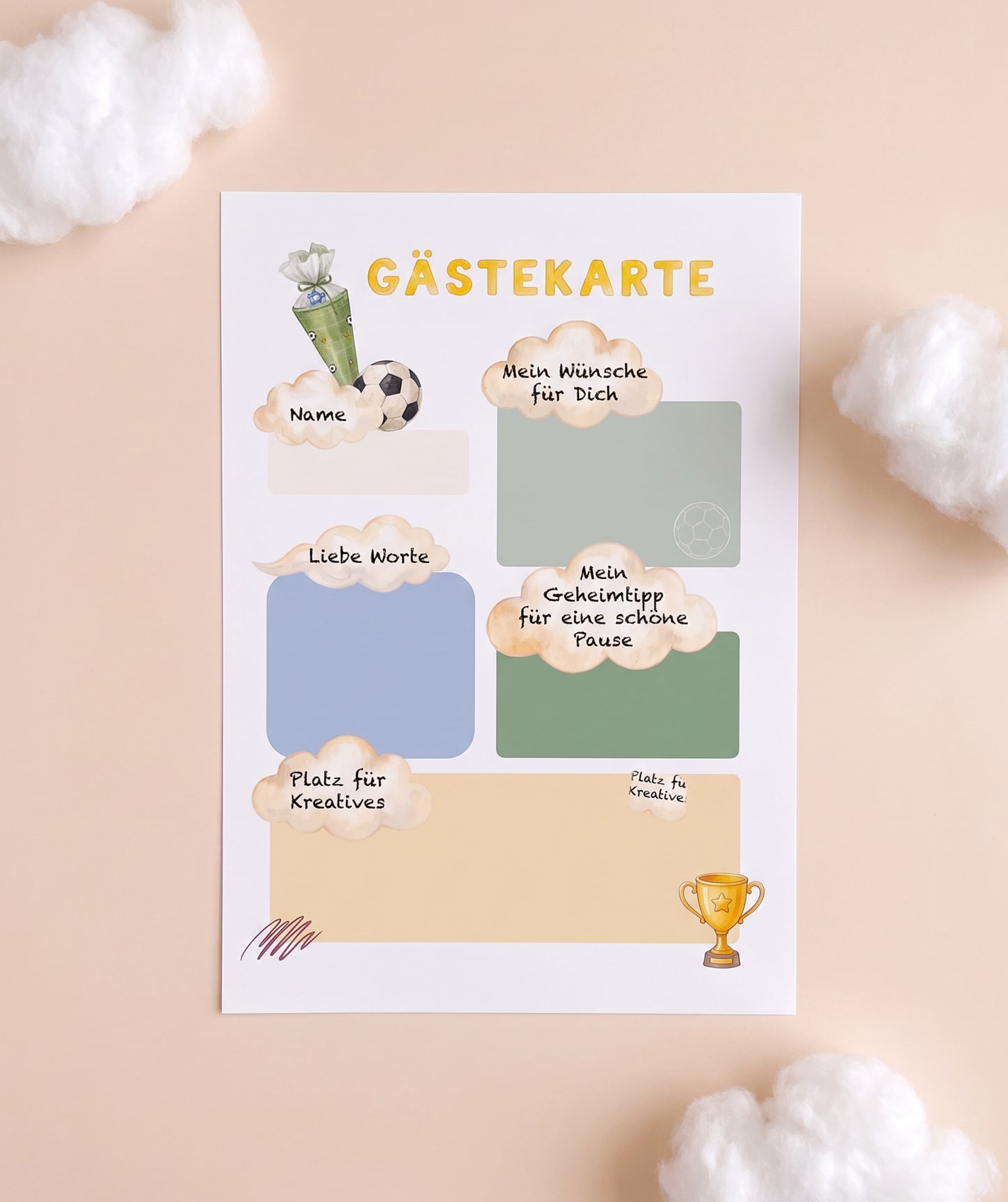 Fußball-Gästebuch zur Einschulung – personalisierbare PDF-Vorlage mit Alphabet