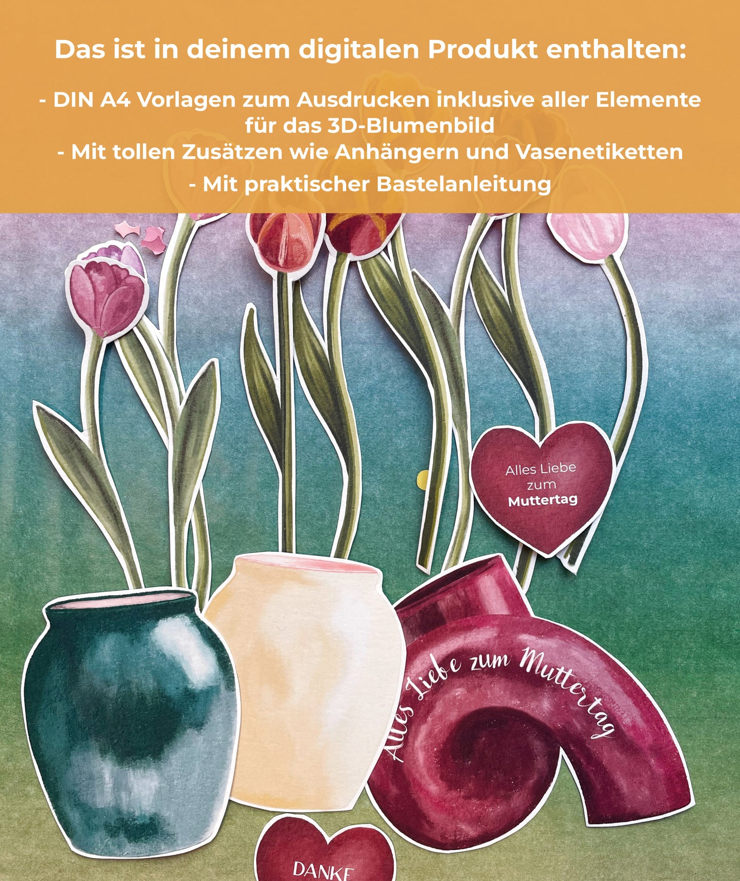 Digitale Druckvorlage - A4 Muttertags-Blumenstrauß
