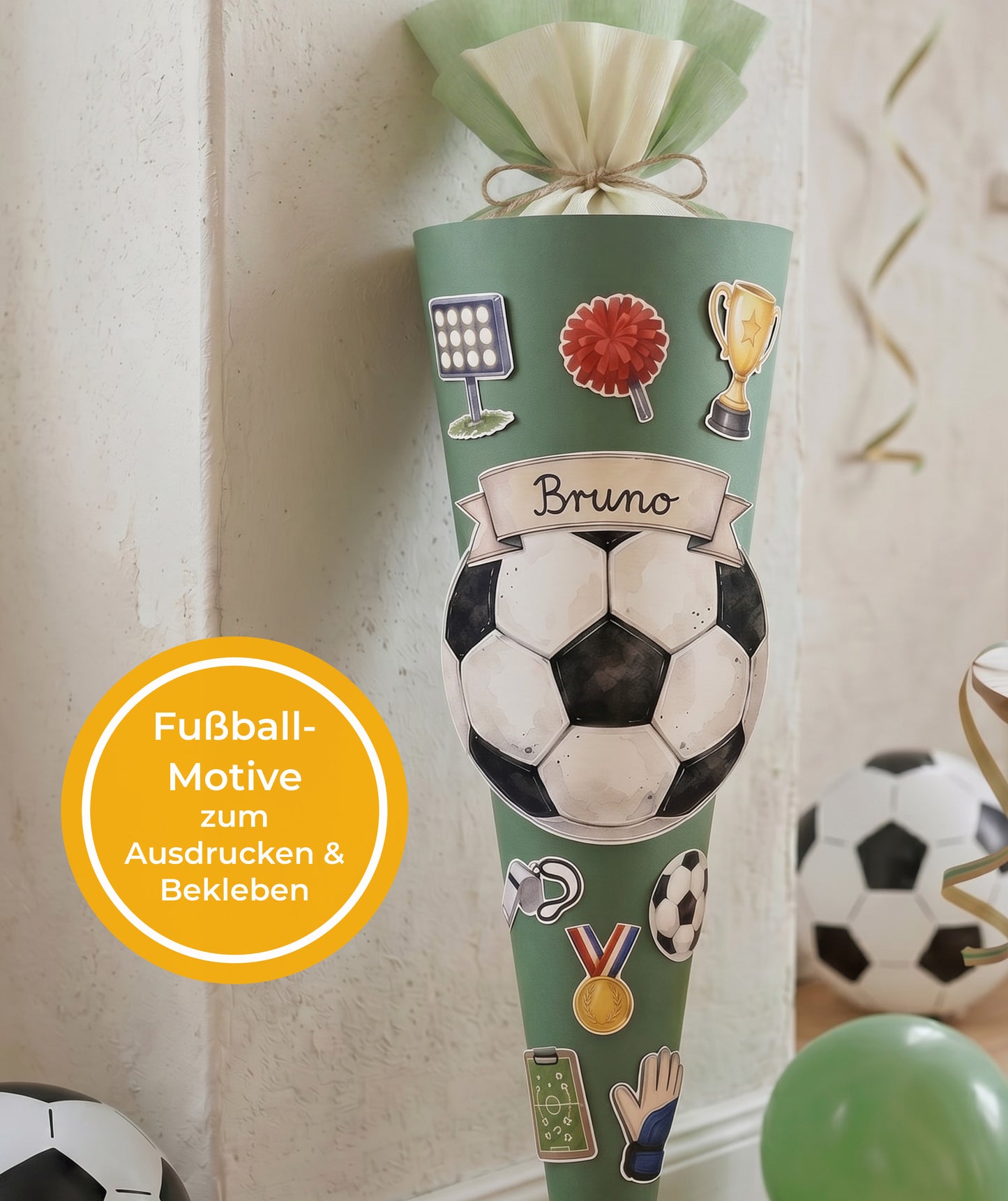 Fußball Einschulung Set zum Ausdrucken | Einladung, Mini-Schultüten & Partydeko