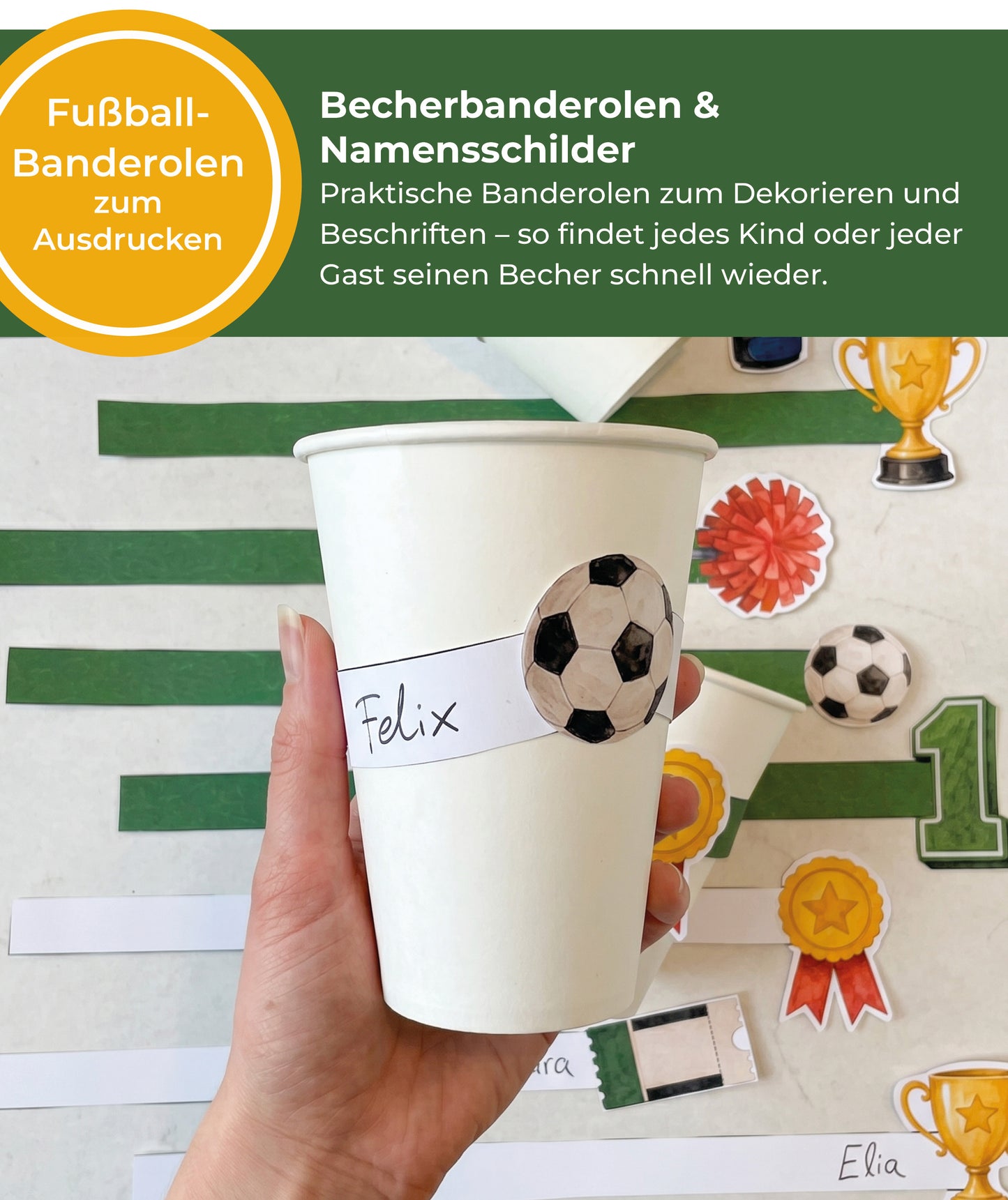 Fußball Einschulung Set zum Ausdrucken | Einladung, Mini-Schultüten & Partydeko