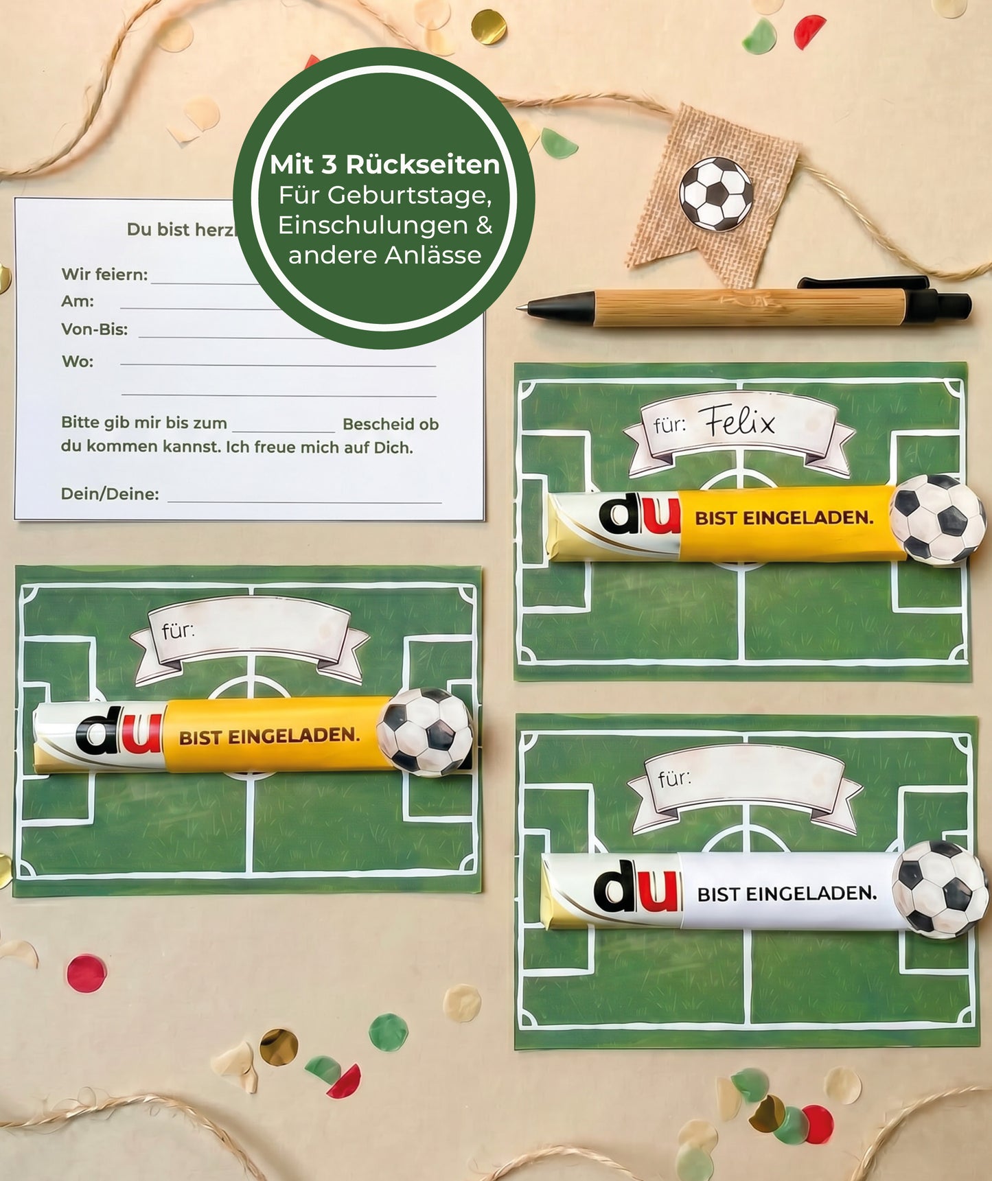 Fußball Einschulung Set zum Ausdrucken | Einladung, Mini-Schultüten & Partydeko