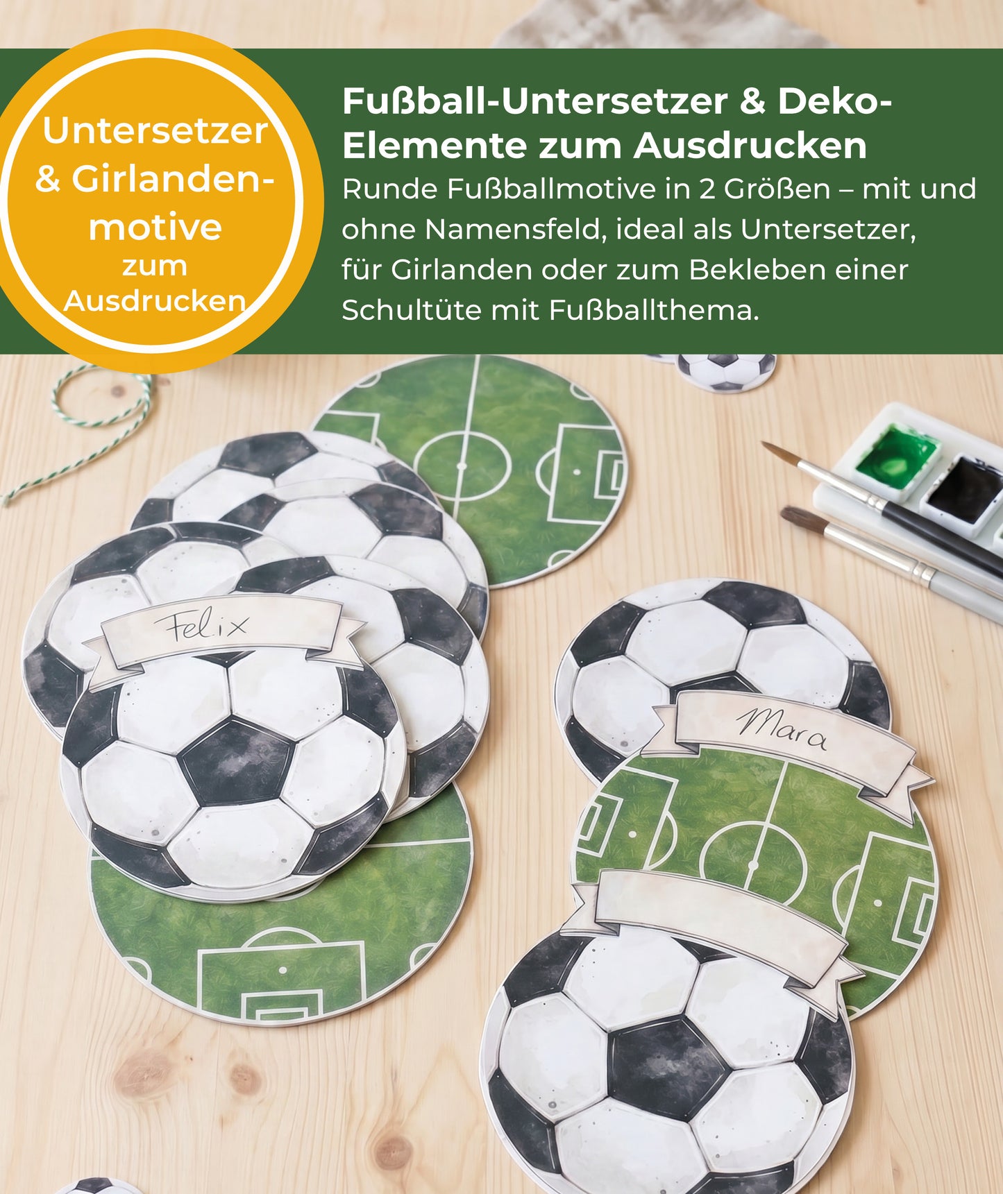 Fußball Einschulung Set zum Ausdrucken | Einladung, Mini-Schultüten & Partydeko