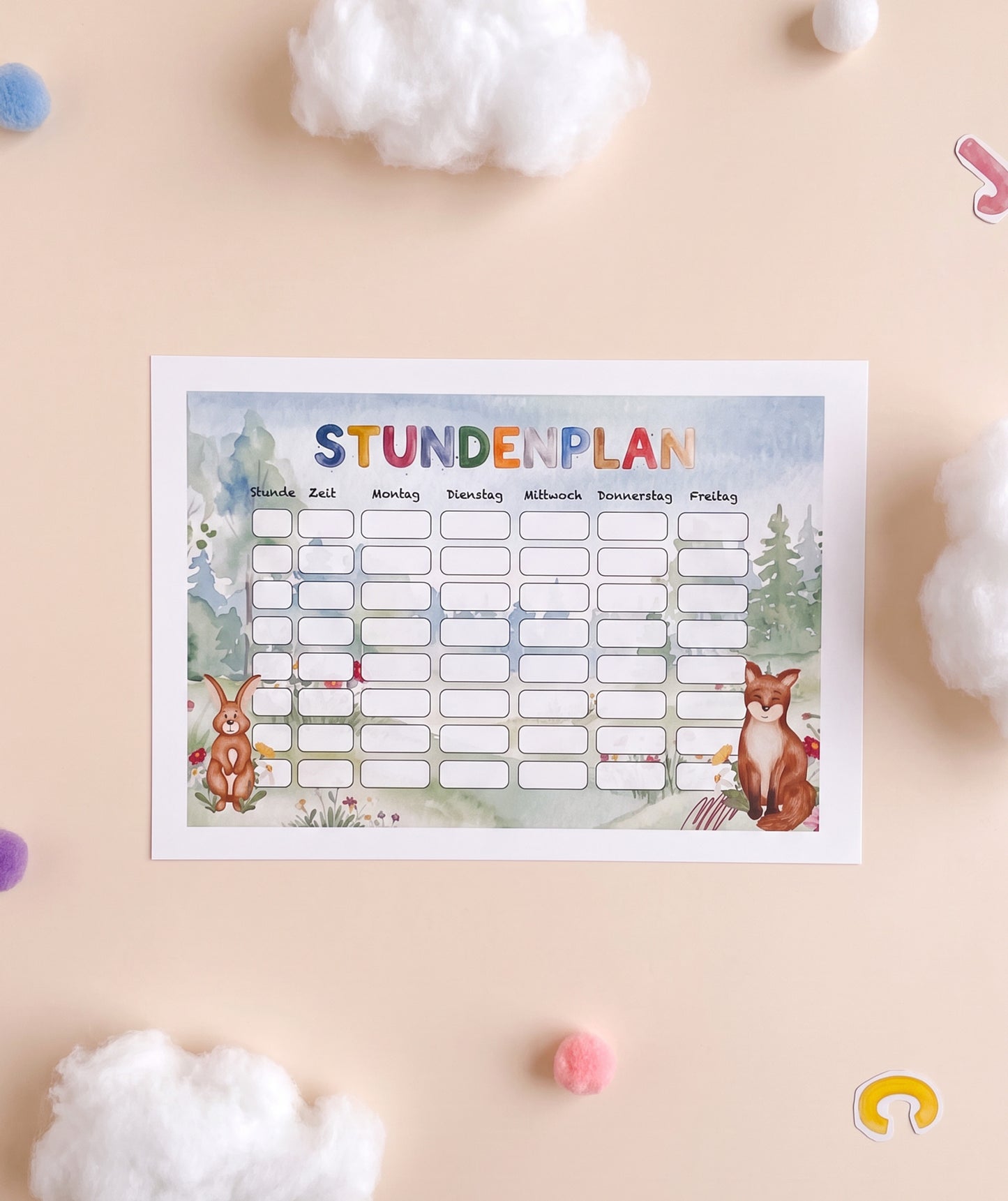 Stundenplan-Set mit Fuchs & Hase – 2 Designs in DIN A4 und DIN A5