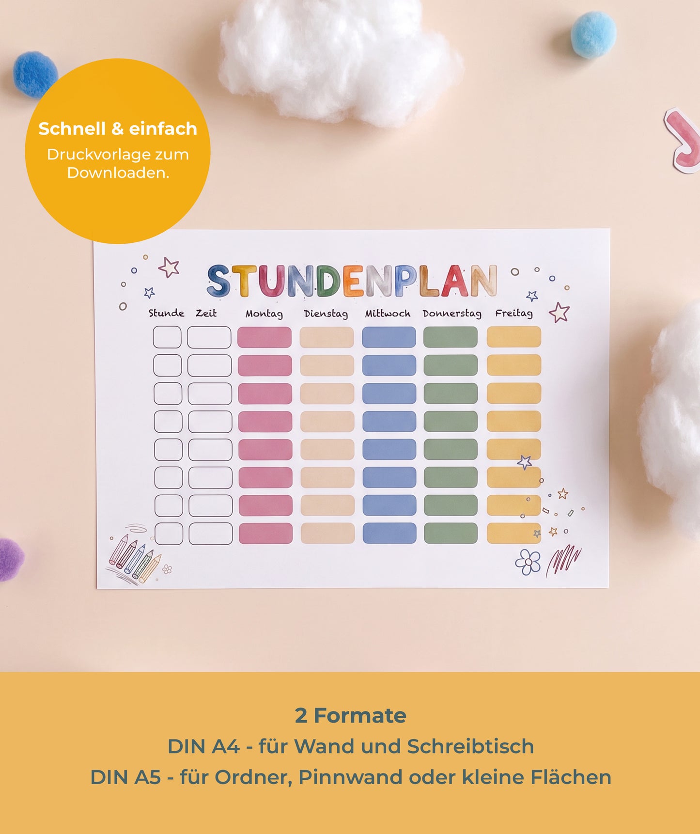Stundenplan-Set mit Fuchs & Hase – 2 Designs in DIN A4 und DIN A5