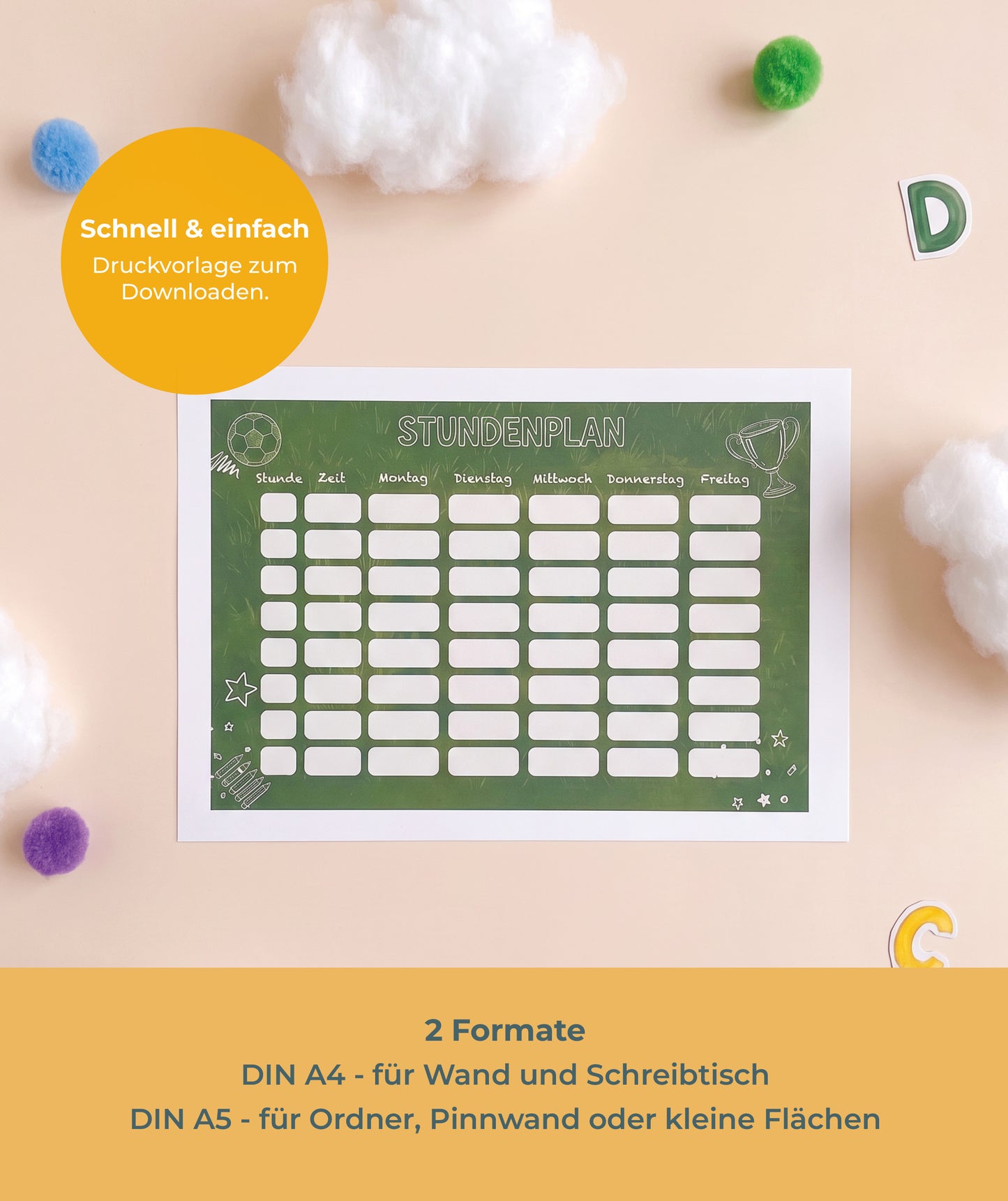 Fußball-Stundenpläne zum Ausdrucken – 2 Designs in DIN A4 & DIN A5