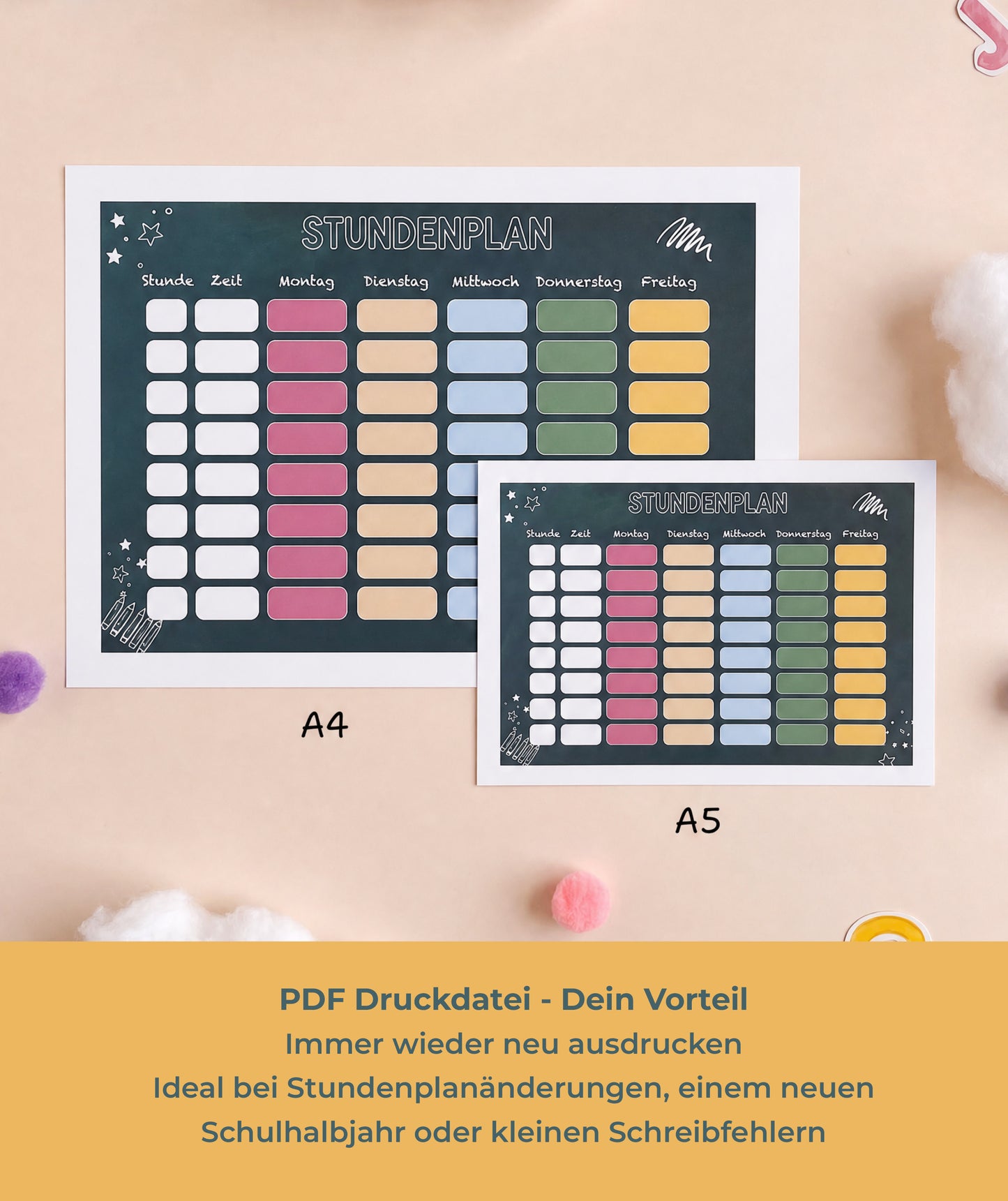 Stundenplan in Tafeloptik – 2 Designs zum Ausdrucken in A4 & A5