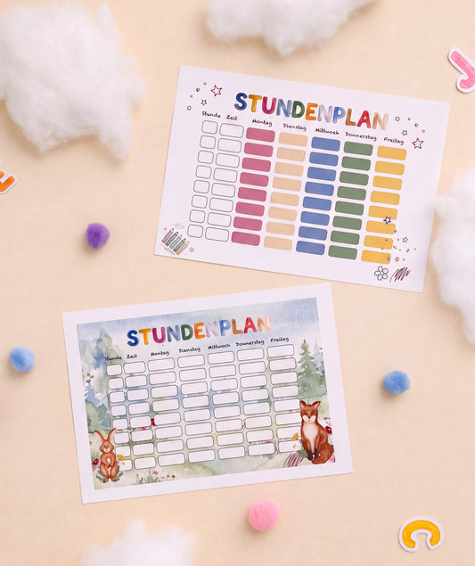 Stundenplan-Set mit Fuchs & Hase – 2 Designs in DIN A4 und DIN A5