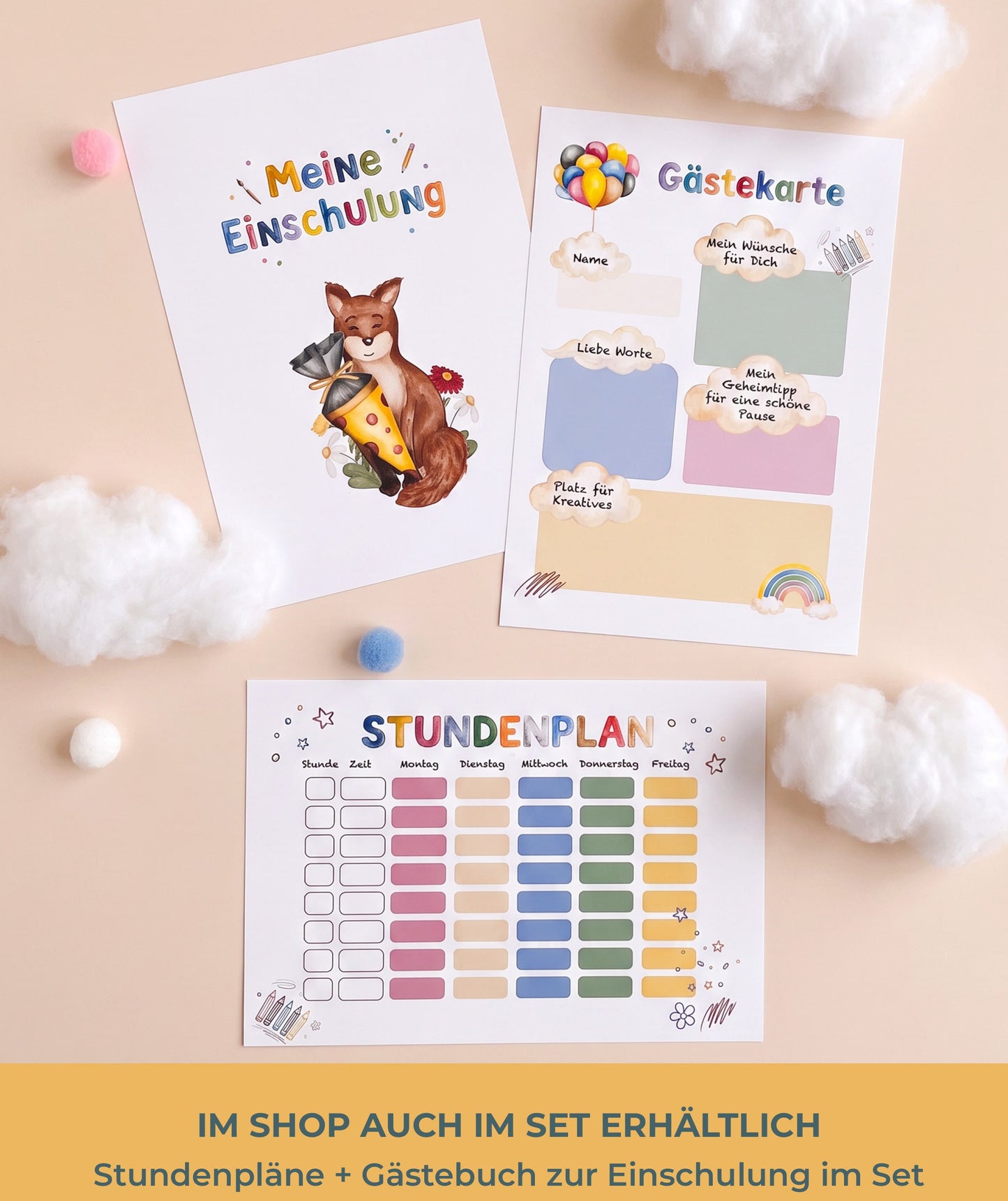 Stundenplan-Set mit Fuchs & Hase – 2 Designs in DIN A4 und DIN A5