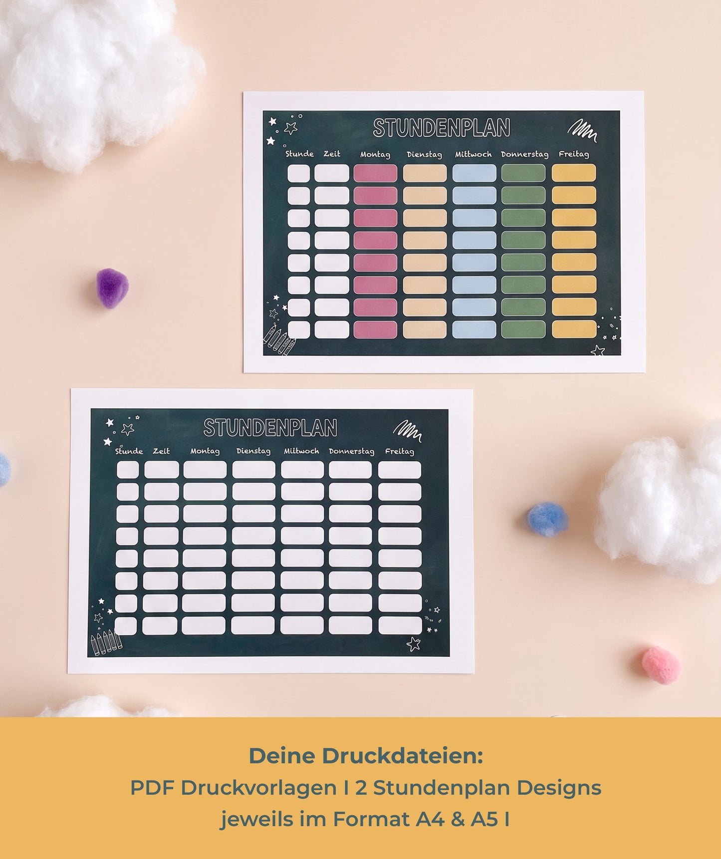 Stundenplan in Tafeloptik – 2 Designs zum Ausdrucken in A4 & A5