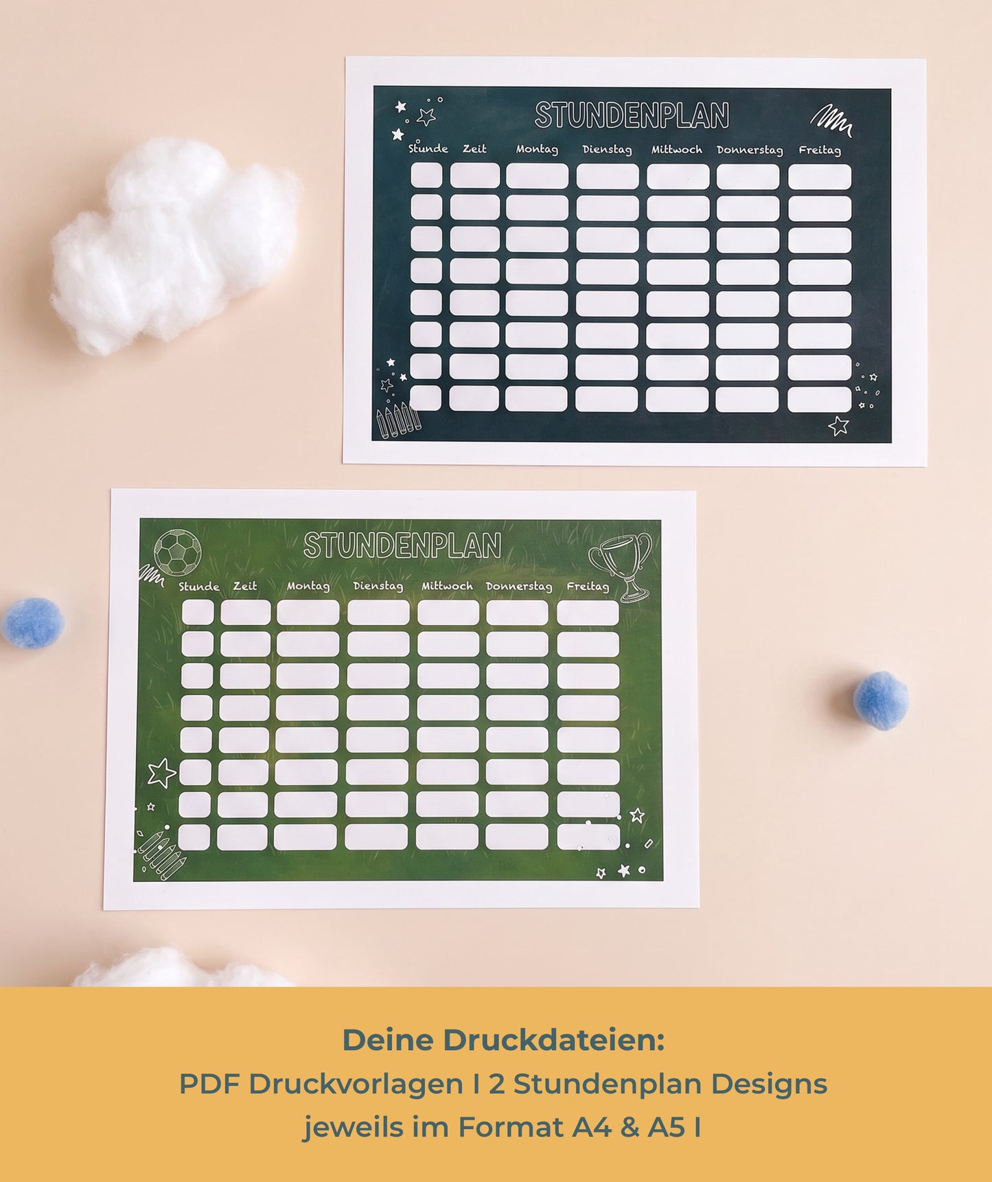Fußball-Stundenpläne zum Ausdrucken – 2 Designs in DIN A4 & DIN A5