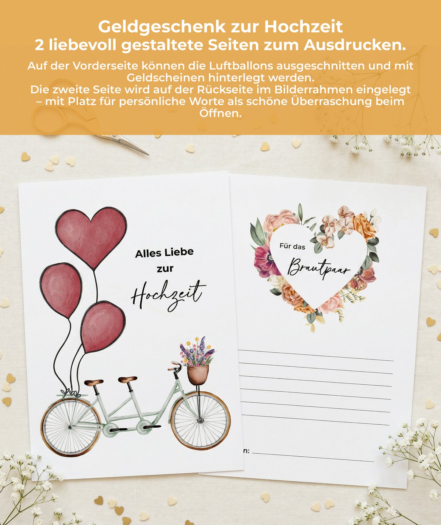 Geldgeschenk zur Hochzeit im Bilderrahmen – digitale Druckvorlage