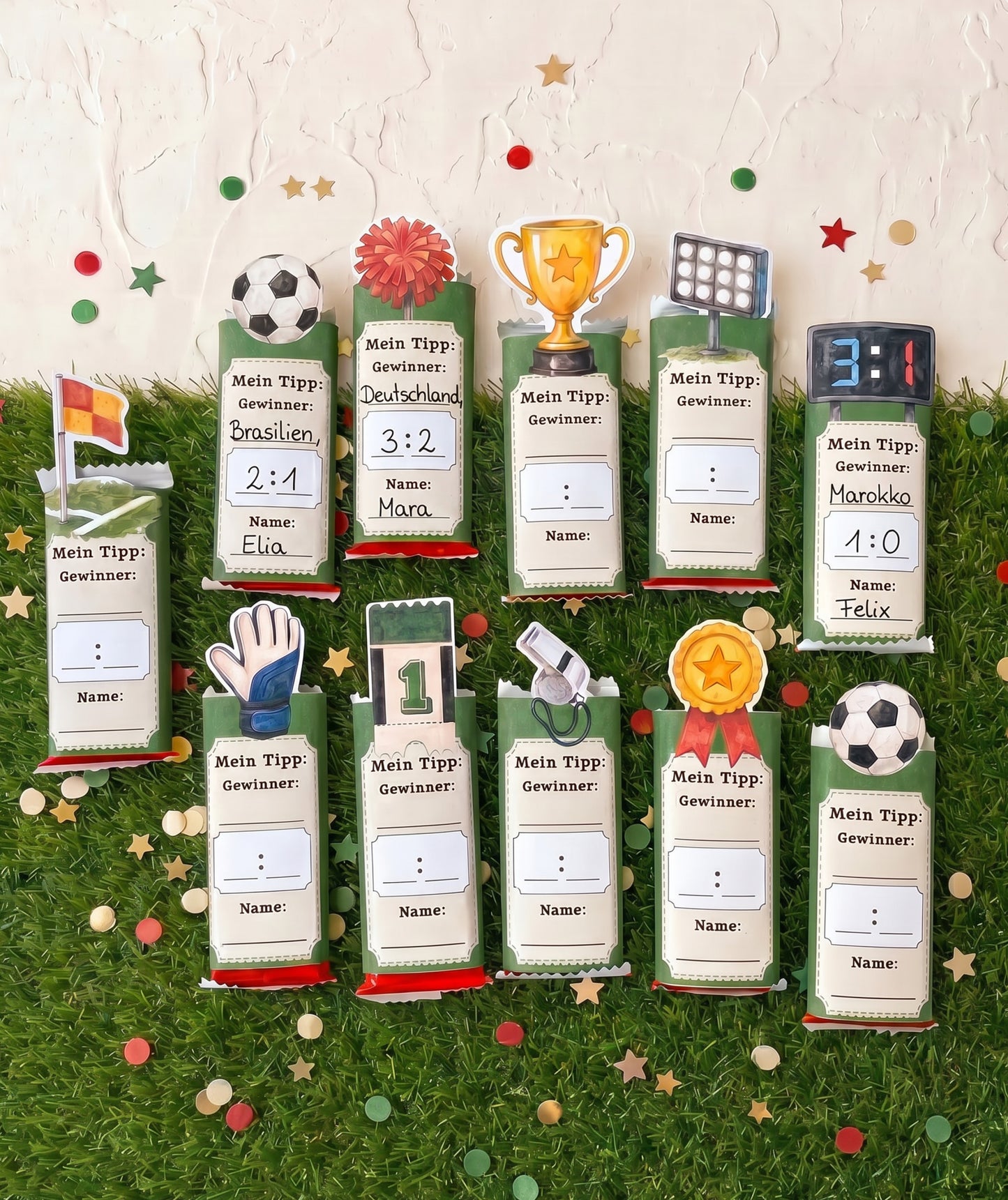 Tippspiel mit Fußballmotiven für Schokoriegel - Tippen & Naschen