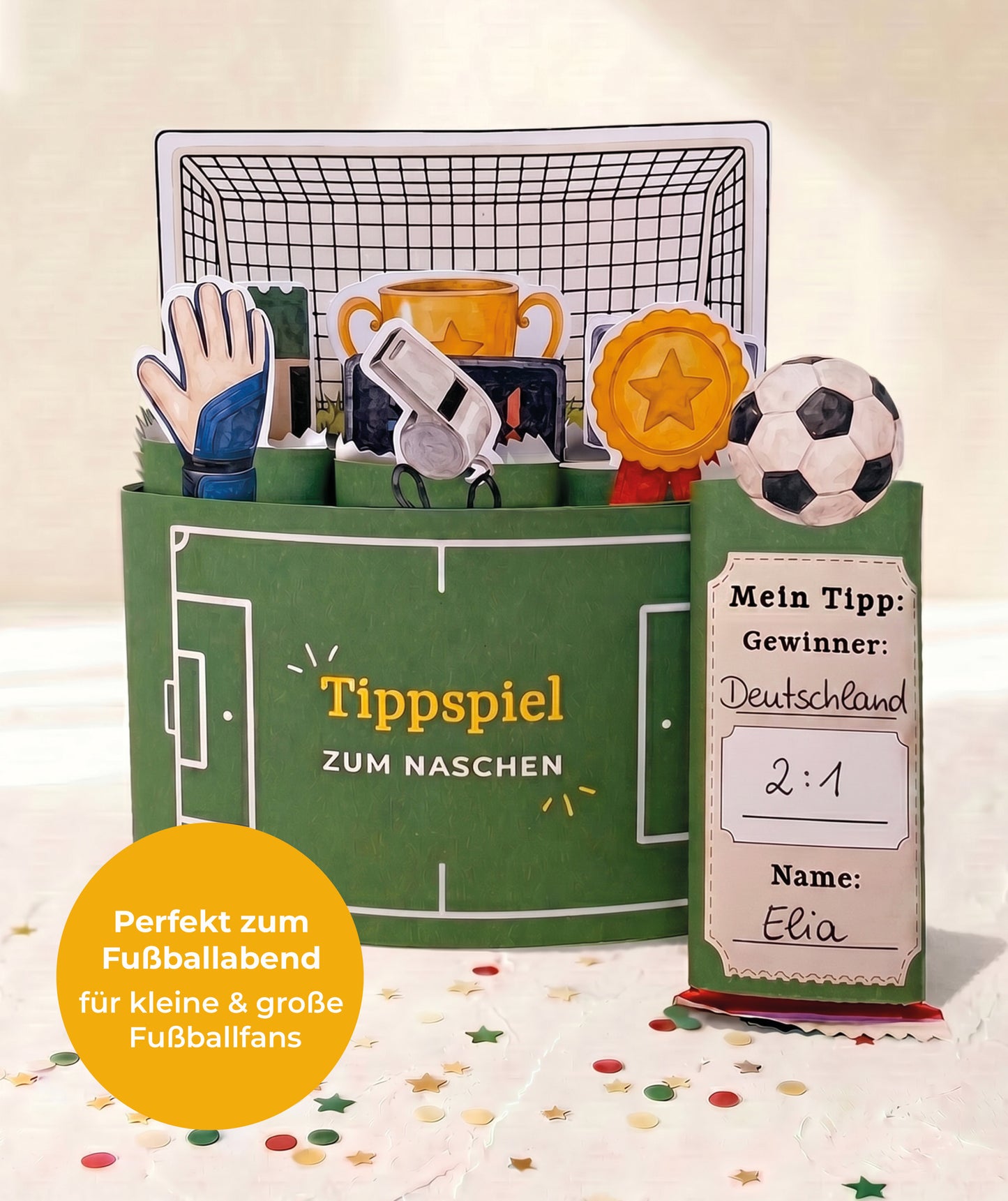 Tippspiel mit Fußballmotiven für Schokoriegel - Tippen & Naschen