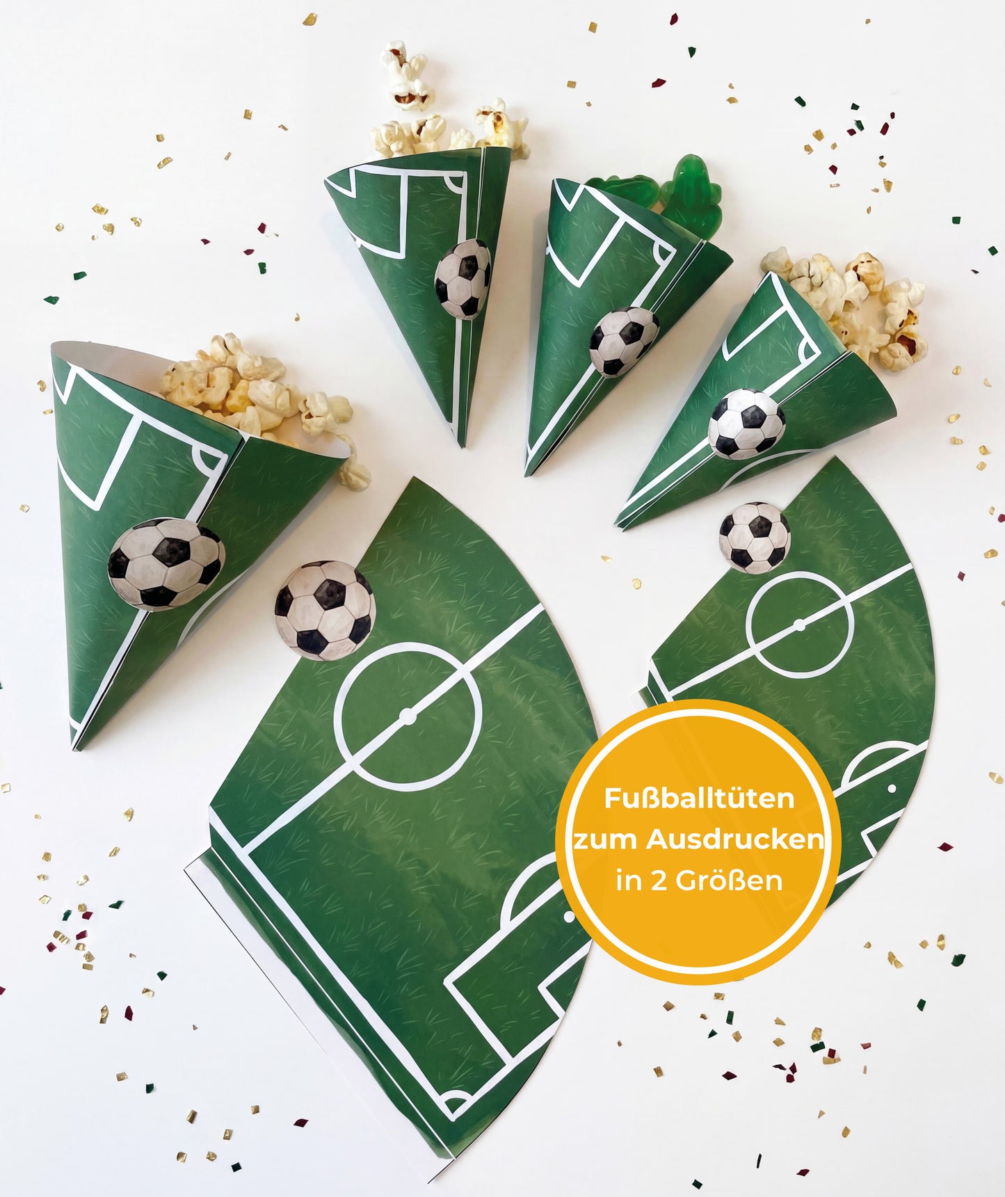 Fußballtüten zum Ausdrucken | Snacktüten & Mitgebseltüten für Fußballparty