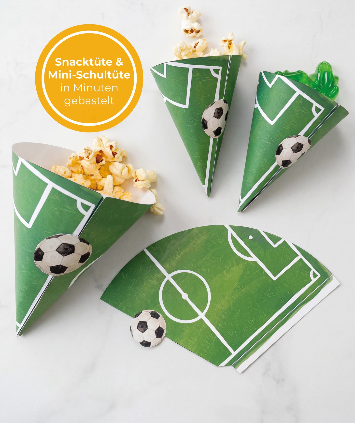 Fußballtüten zum Ausdrucken | Snacktüten & Mitgebseltüten für Fußballparty