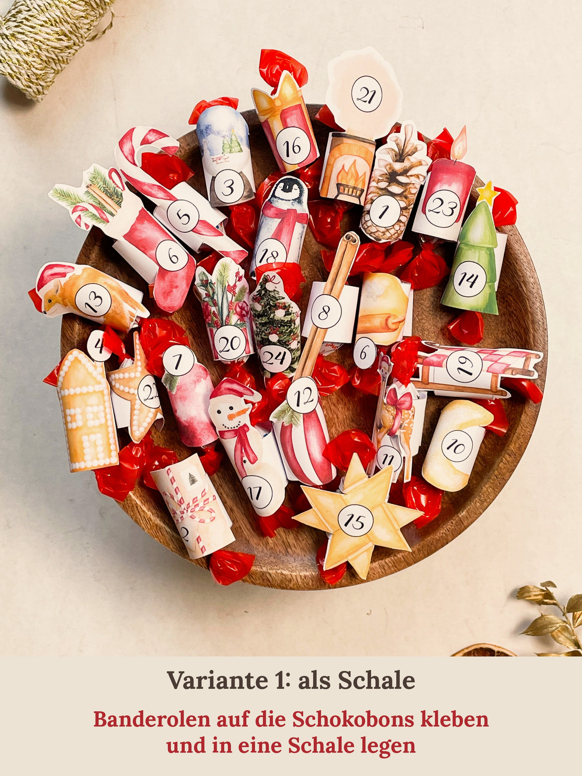Variante 1: Adventskalender in der Schale