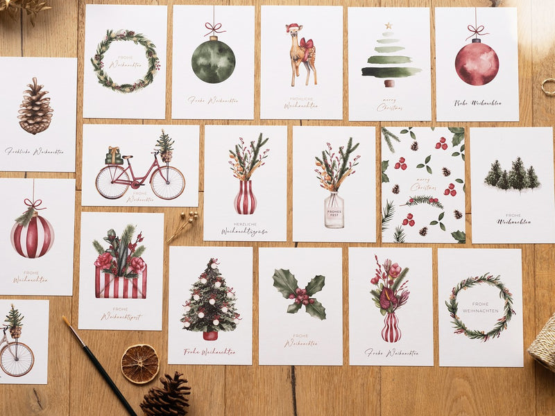 Weihnachtskarten-Sets mit handgemalten Aquarell-Motiven