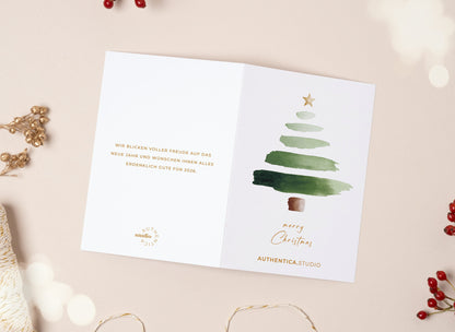 Firmen-Weihnachtskarte mit Logo, handillustriert