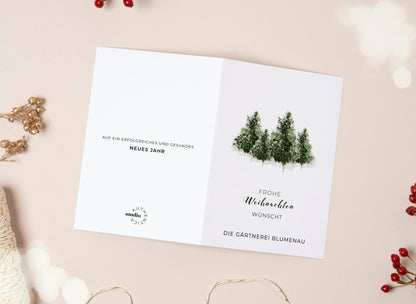 Firmen-Weihnachtskarte mit Logo, handillustriert