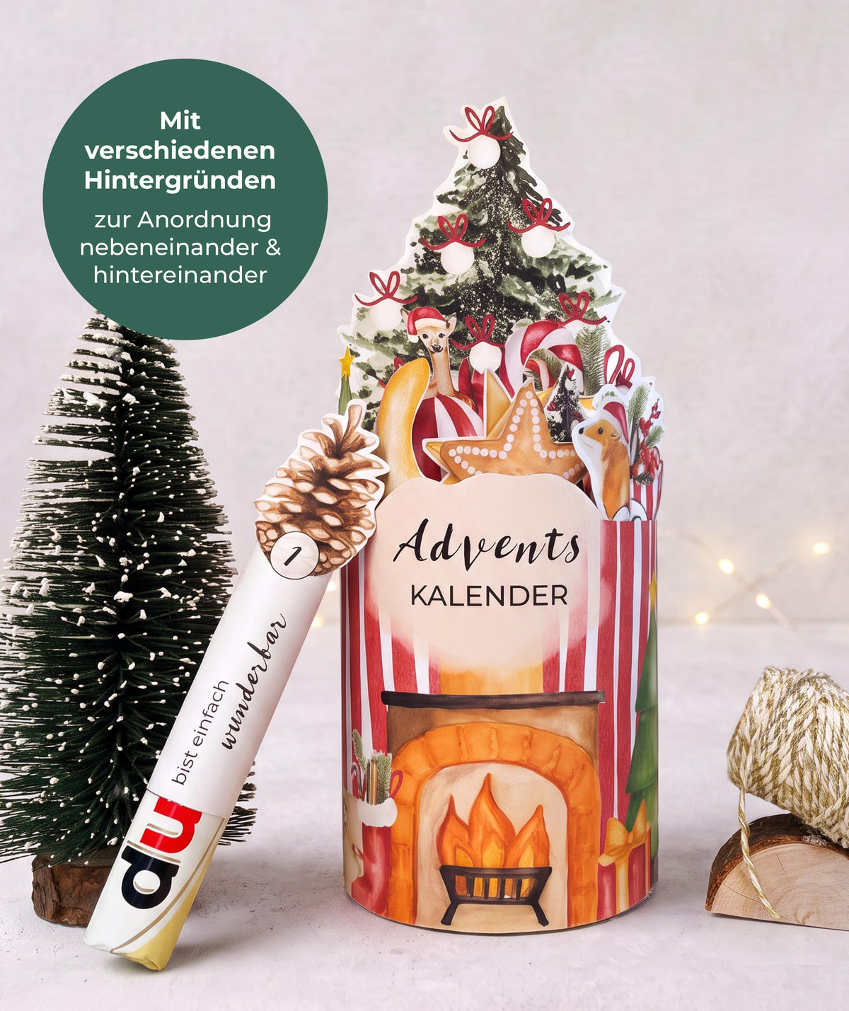Adventskalender Kamin Rot zum Ausdrucken