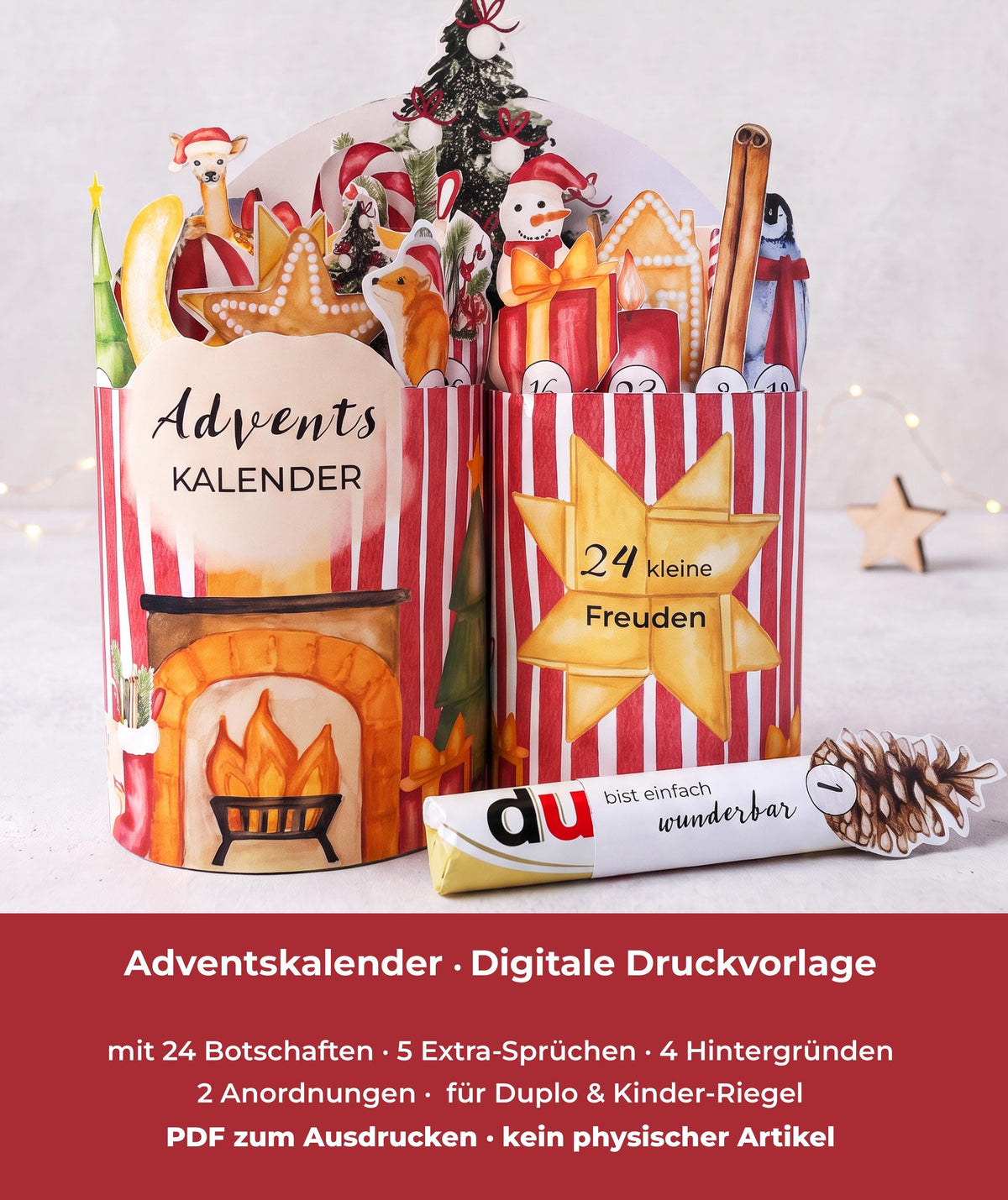 Adventskalender Kamin Rot zum Ausdrucken