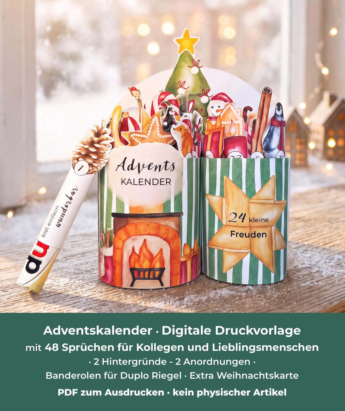 Adventskalender Kamin Grün für Kolleg*innen