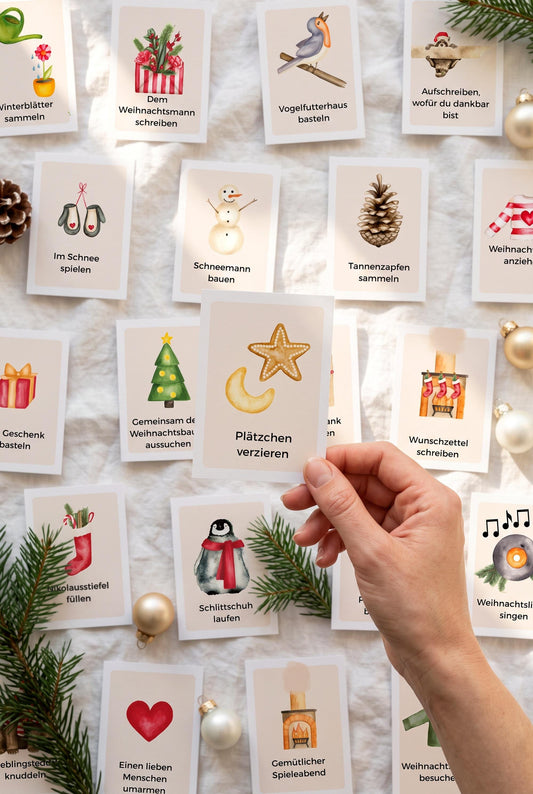 40 handgemalte Adventskalender Aktivitätenkarten auf Leinen