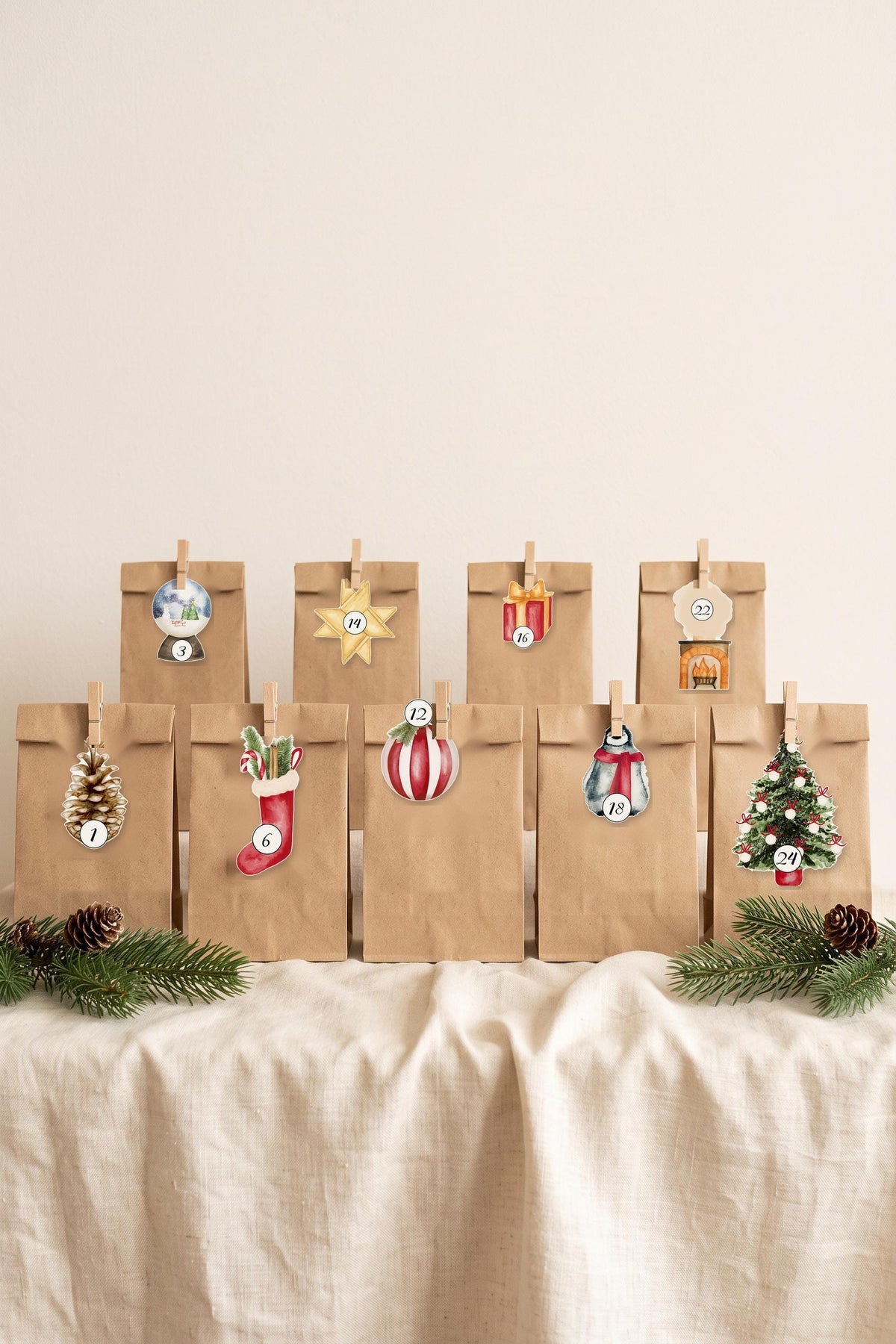 Adventskalender-Tütenreihe im Hochformat