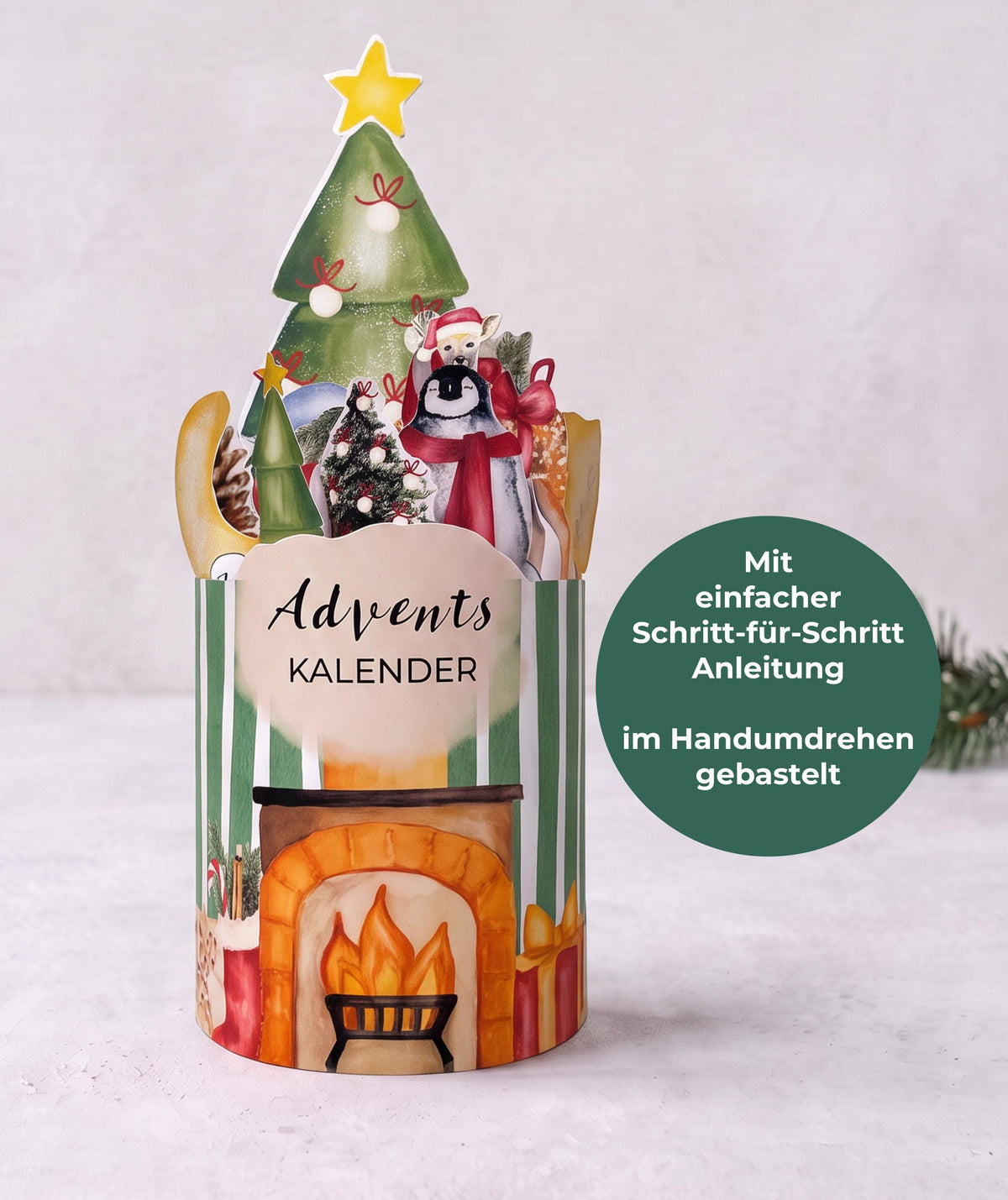 Adventskalender Kamin Grün für Kolleg*innen